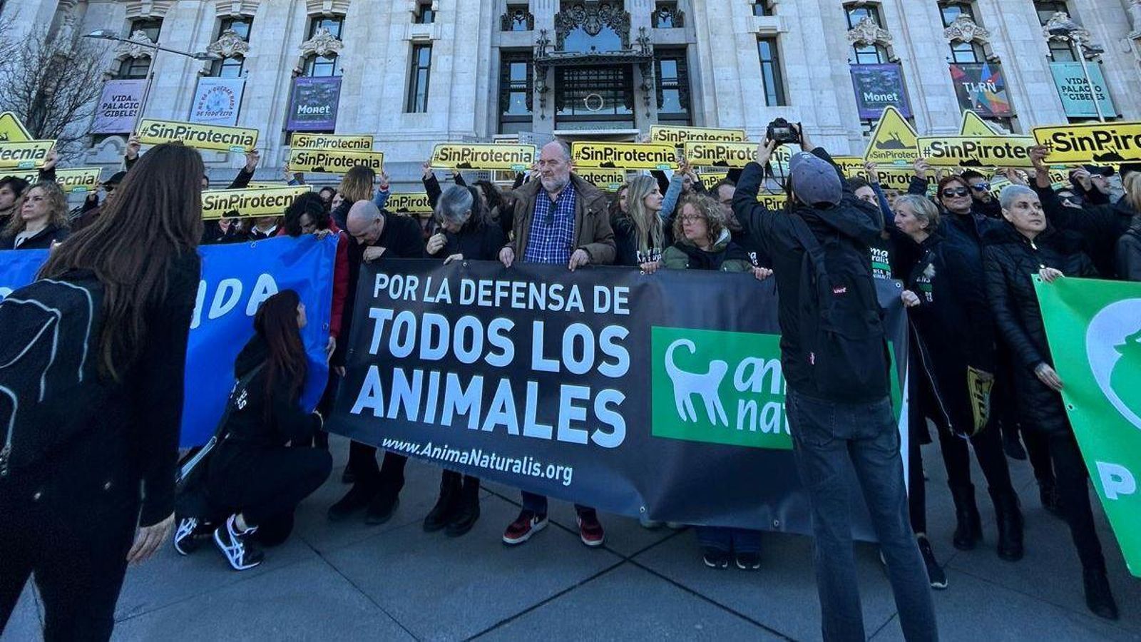 Manifestació convocada per AnimaNaturalis enfront del palau de Cibeles, a Madrid Manifestació convocada per AnimalNaturalis a Madrid