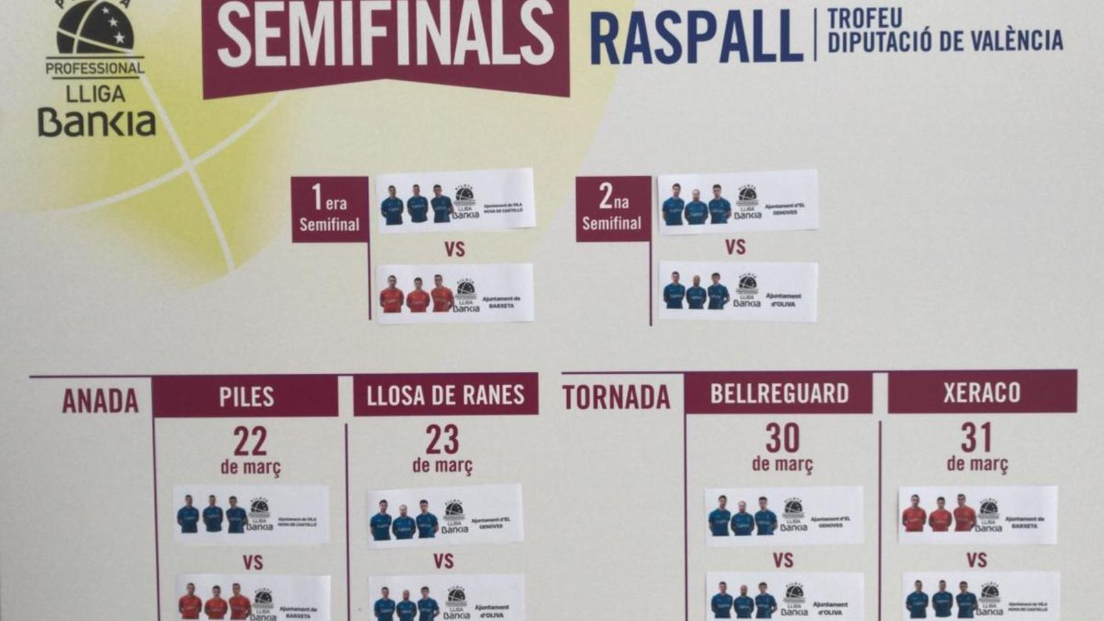 Sortejades les semifinals de la Lliga Bankia de pilota