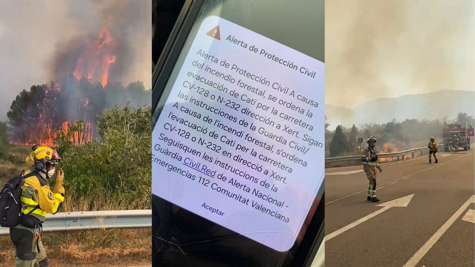 Protecció Civil envia un ES-Alert i ordena l’evacuació de Catí per l’incendi de Tírig