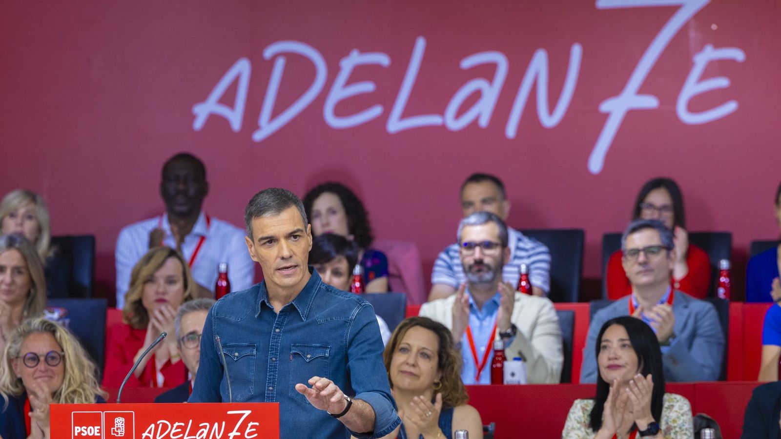 Sánchez, durant la intervenció en el comité federal del PSOE dissabte a Ferraz