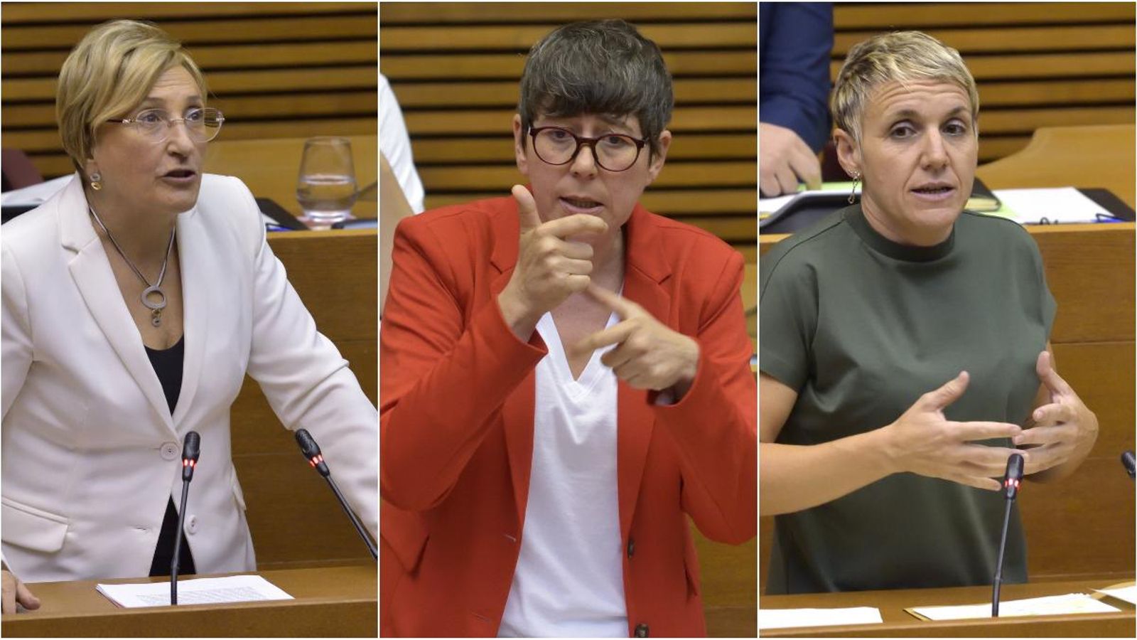 D'esquerra a dreta: les síndiques del PSPV-PSOE, Ana Barceló; d'Unides Podem, Pilar Lima i de Compromís, Papi Robles