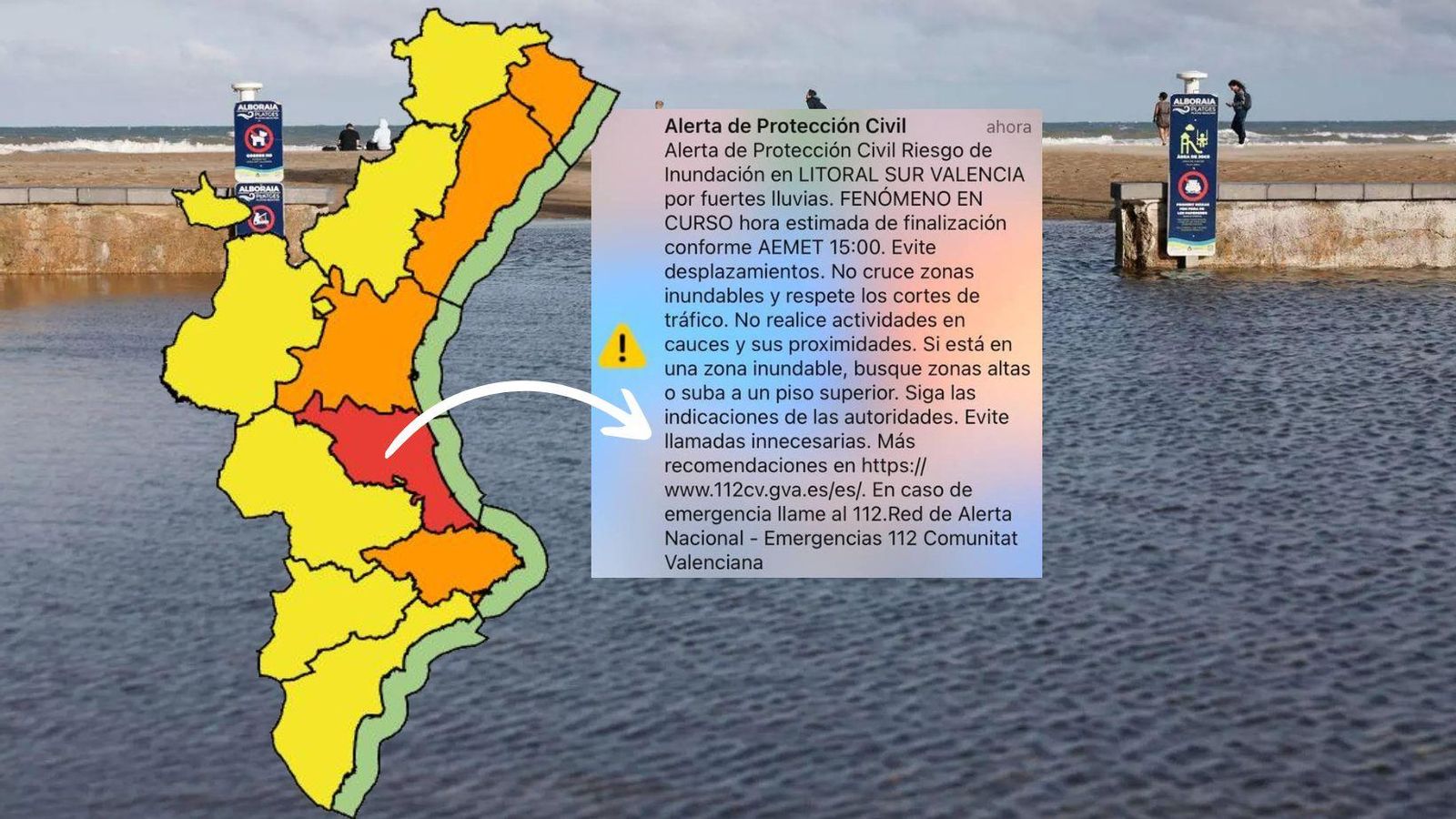 Muntatge amb el mapa d'avisos d'Aemet i l'Es-Alert