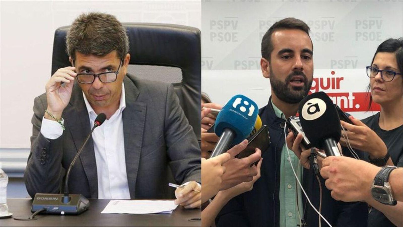 El president del PP valencià, Carlos Mazón i el secretari d'organització del PSPV, José Muñoz