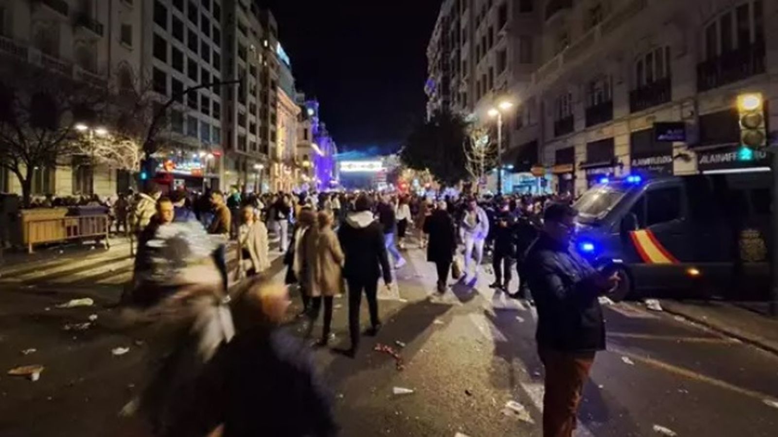 Patrulla de la Policia Nacional a València en la passada nit de Cap d'Any