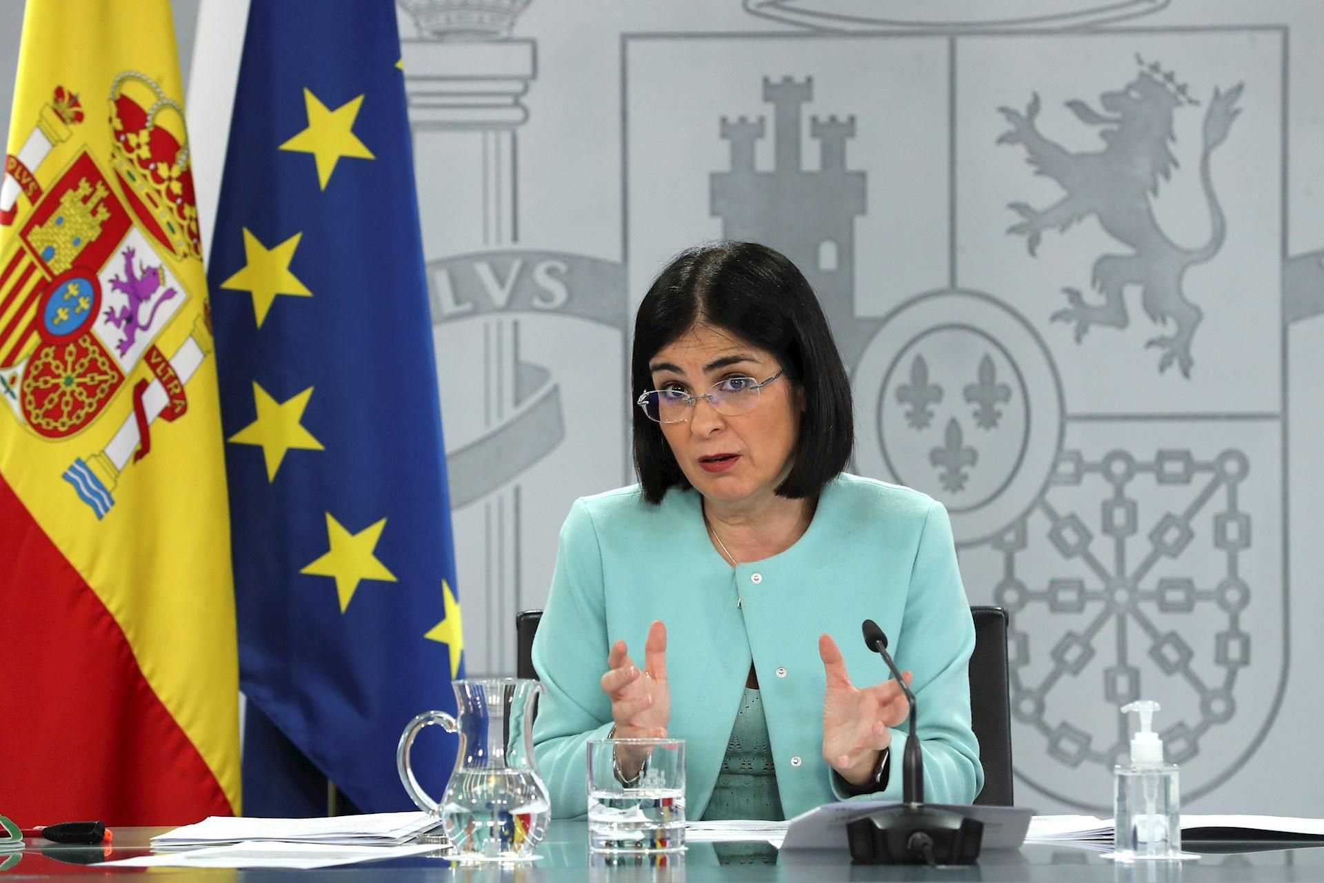 La ministra de Sanitat, Carolina Darias, durant la roda de premsa oferida després del Consell Interterritorial de Sanitat, aquest dimecres