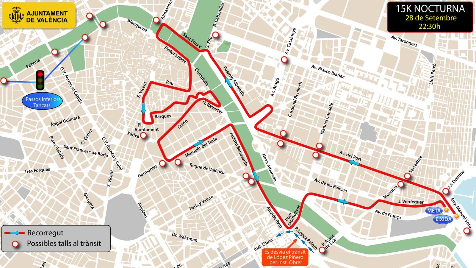 Talls de trànsit durant la celebració de la 15K Nocturna a València Talls de trànsit durant la celebració de la 15K Nocturna a València