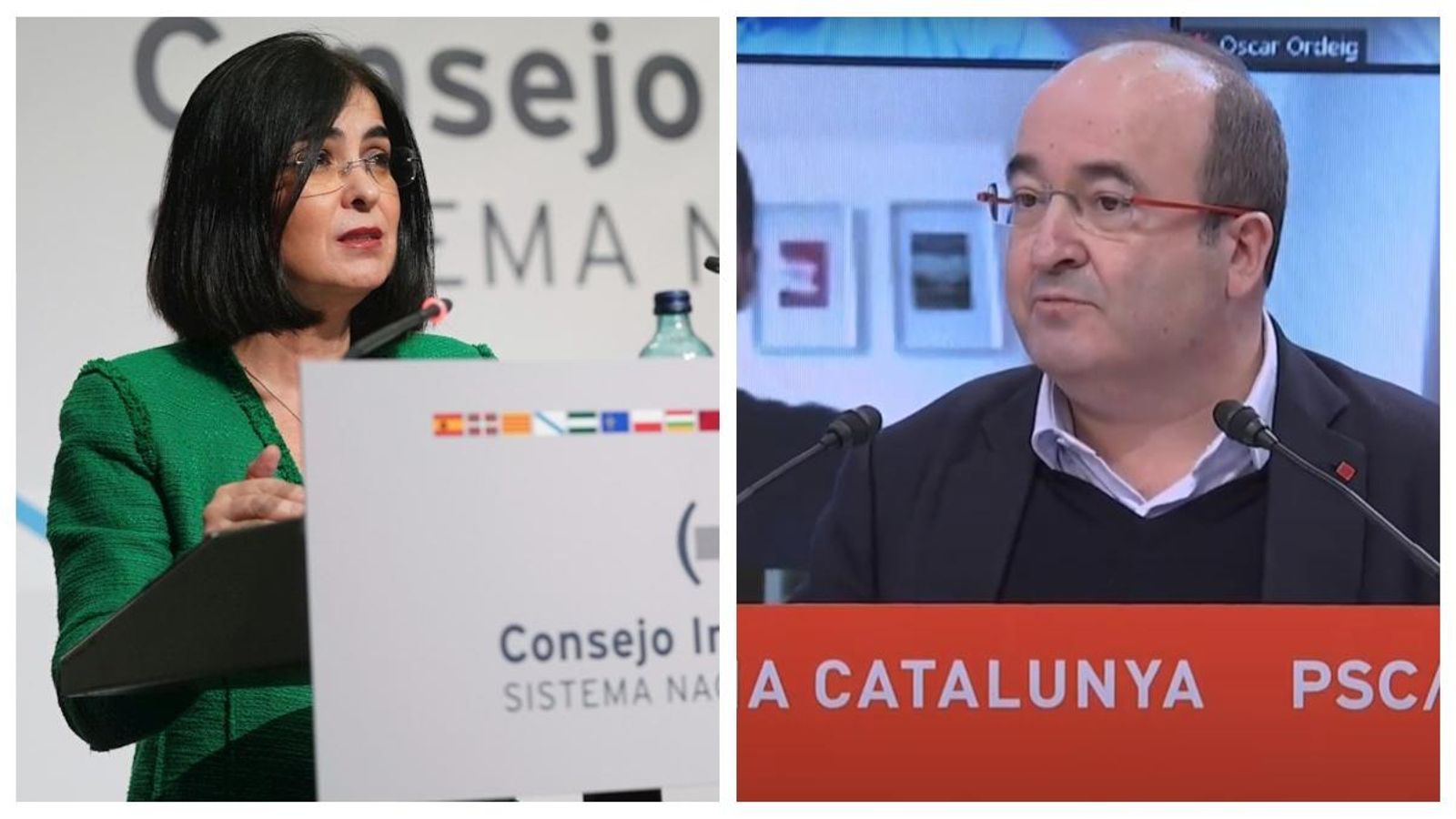 Muntatge amb la nova ministra de Sanitat, Carolina Darias (esquerra) i el nou ministre de Política Territorial, Miquel Iceta