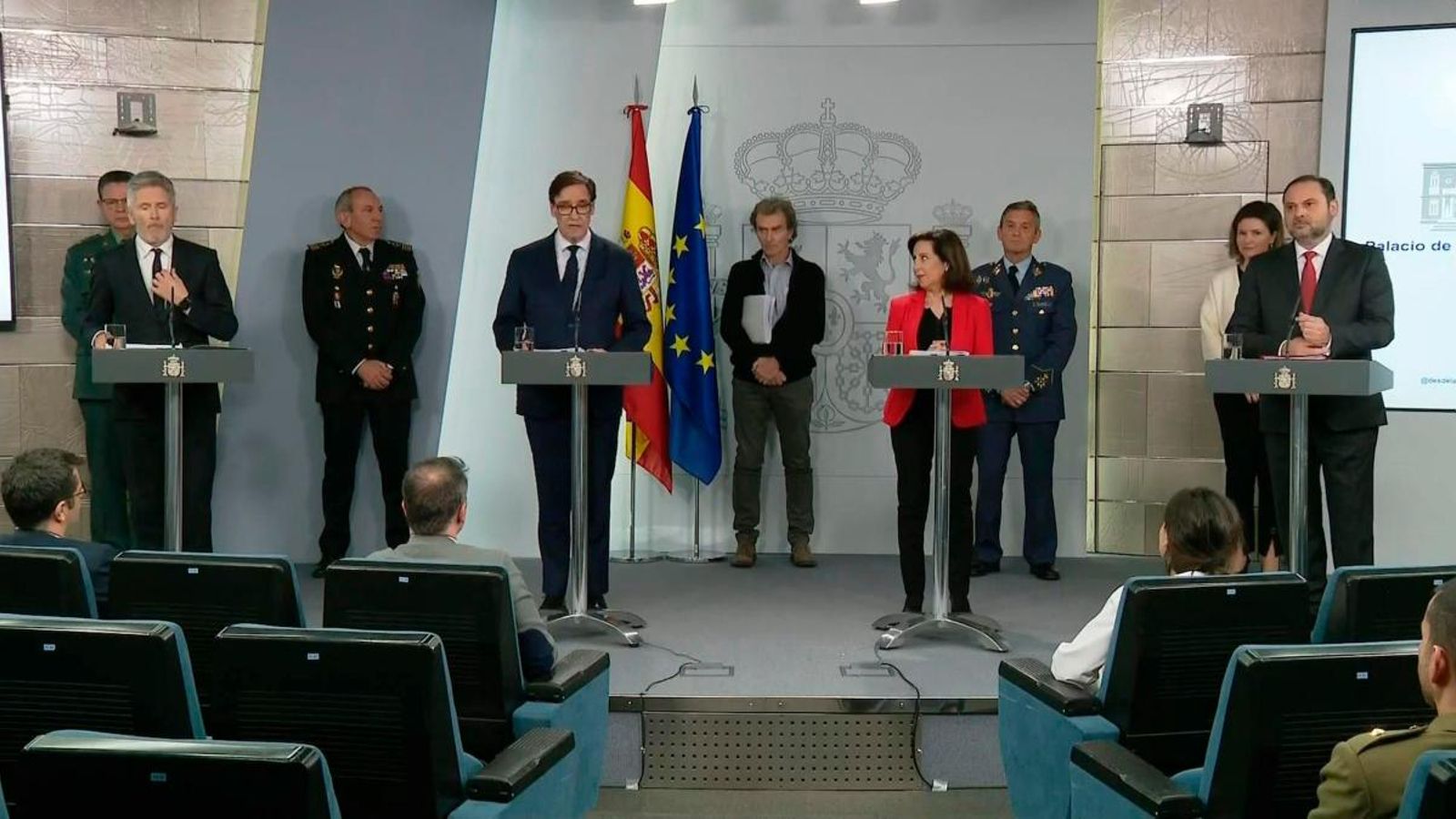 Els quatre ministres del comitè tècnic de gestió del coronavirus en la roda de premsa que van oferir aquest diumenge