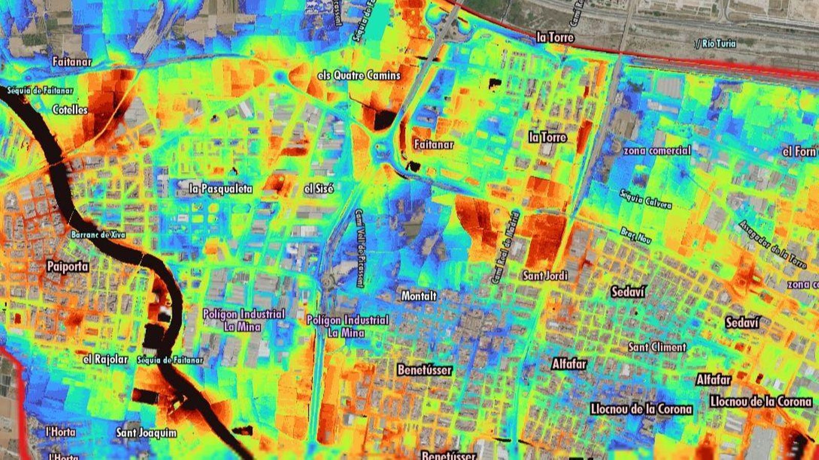 Mapa d'inundació carrer a carrer dels municipis de la comarca de l'Horta Sud afectats per la dana