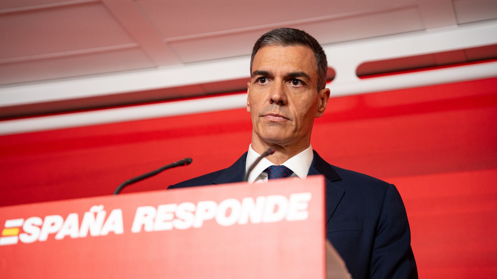 Sánchez, en la roda de premsa que va tindre lloc a la seu del PSOE, a Ferraz, dijous passat