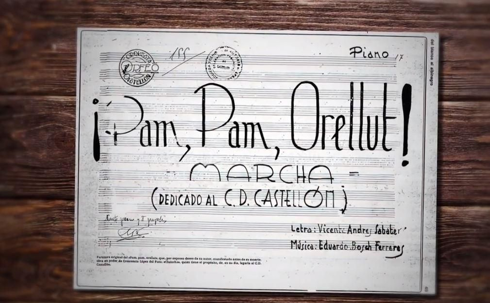 Imatge de la partitura del nou himne Castelló