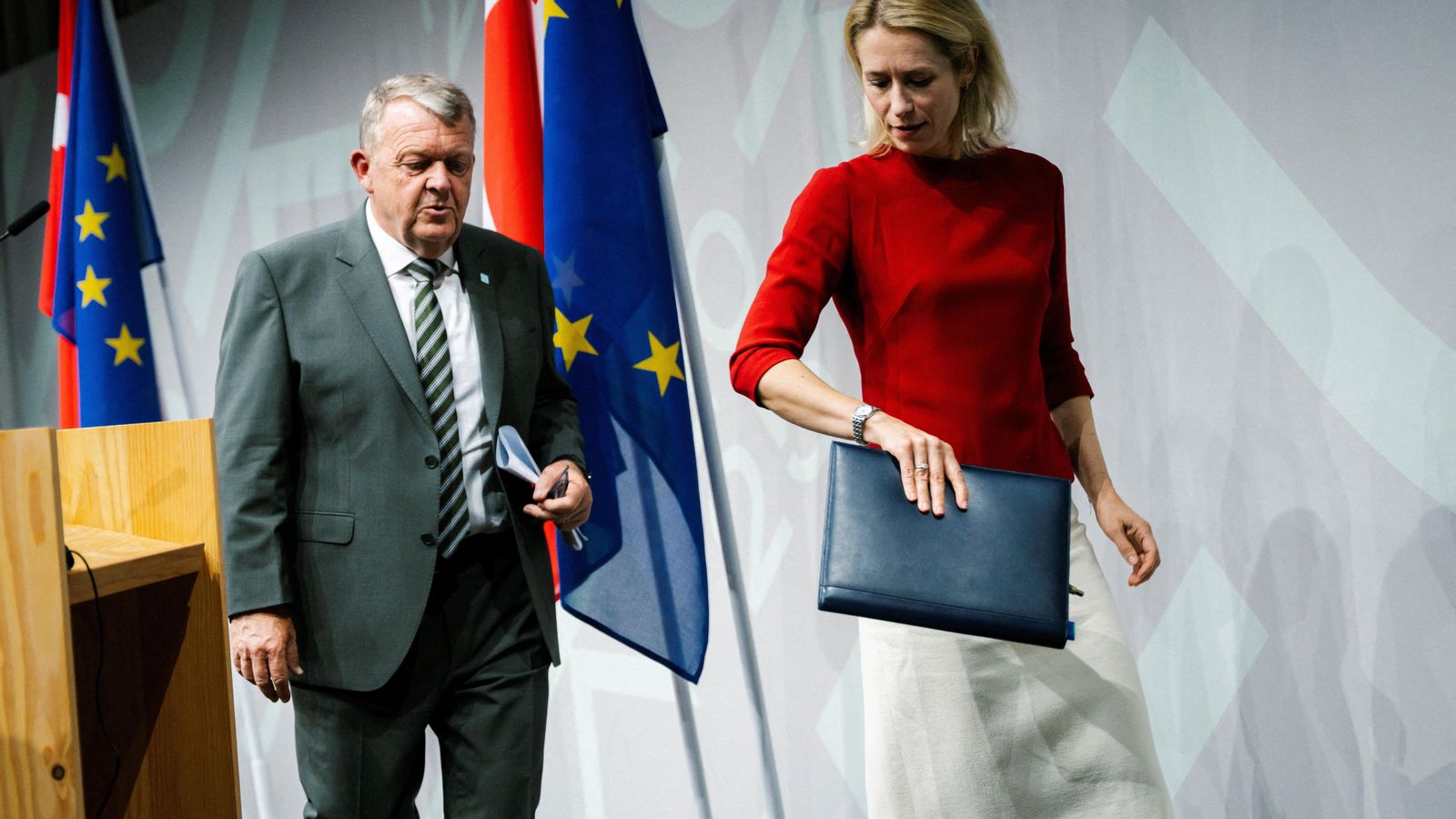 La responsable europea Kaja Kallas i el ministre d'Afers Estrangers de Dinamarca Lars Loekke Rasmussen en la roda de premsa a Copenhaguen