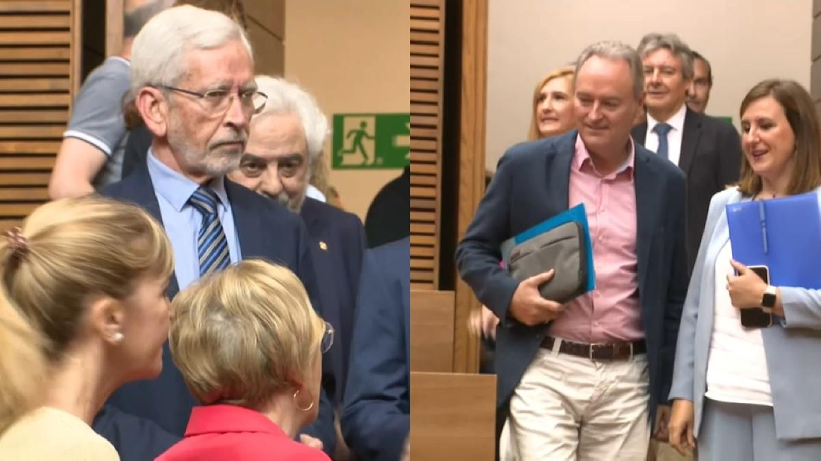 Els expresidents de la Generalitat Joan Lerma (PSPV-PSOE) i Alberto Fabra (PP) durant la sessió a les Corts