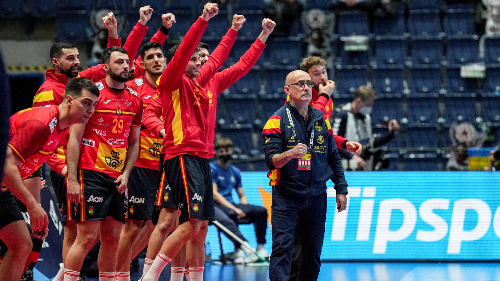 La banqueta espanyola celebra un gol contra Suècia