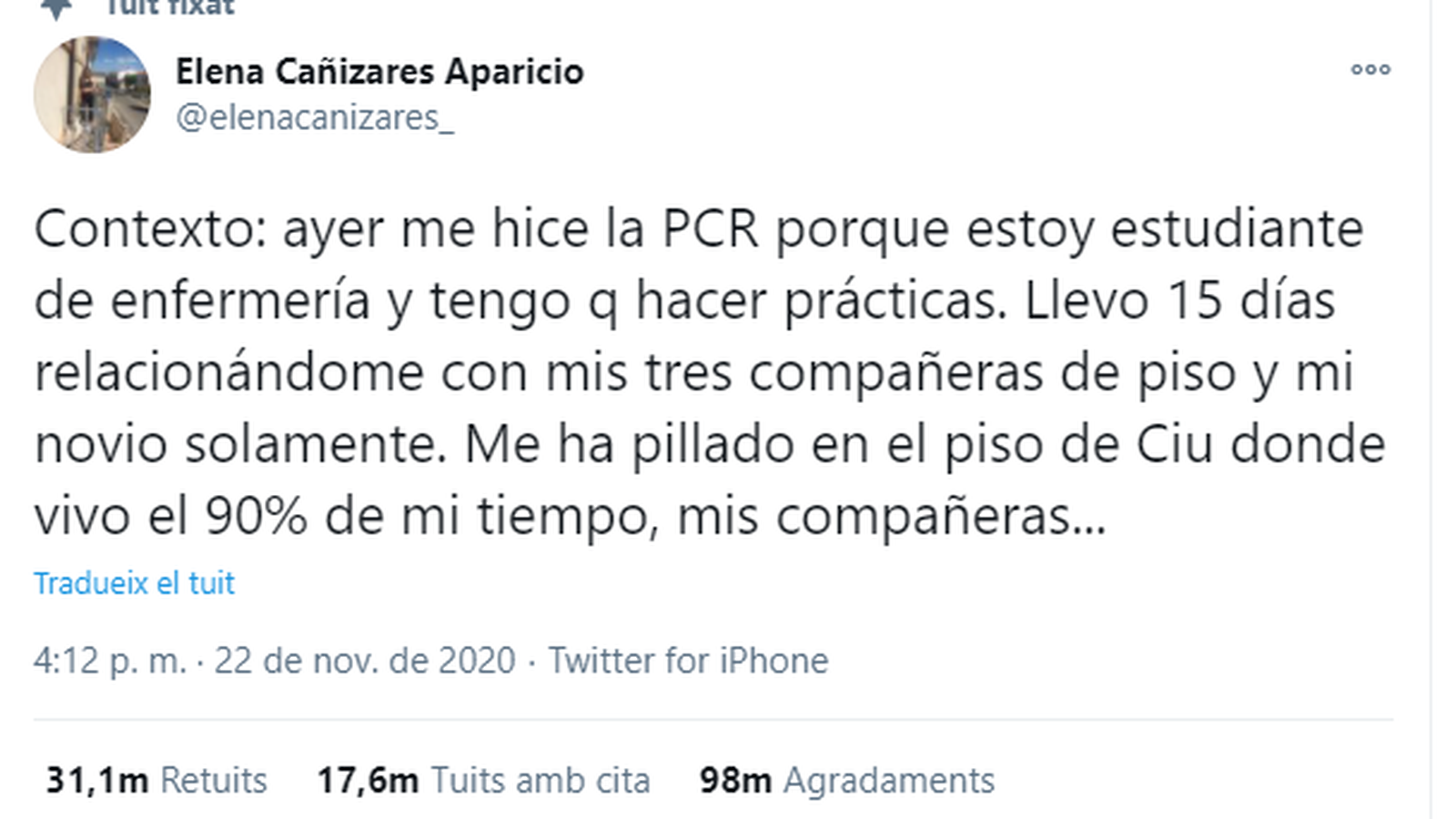 Recomanacions en casos com el d’Elena Cañizares, la infermera amb Covid que s’ha fet viral