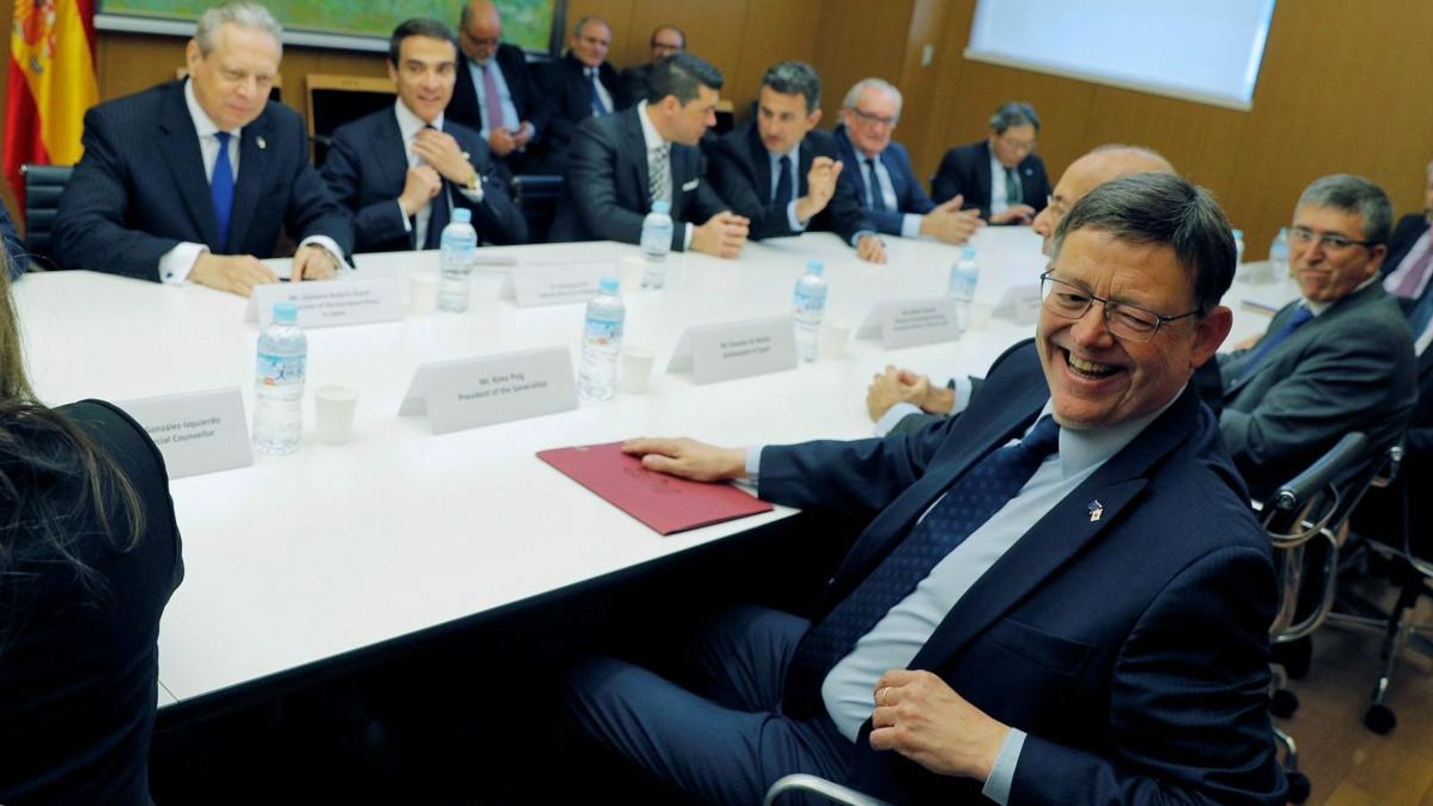 El president de la Generalitat, Ximo Puig, durant la recepció de la comitiva valenciana