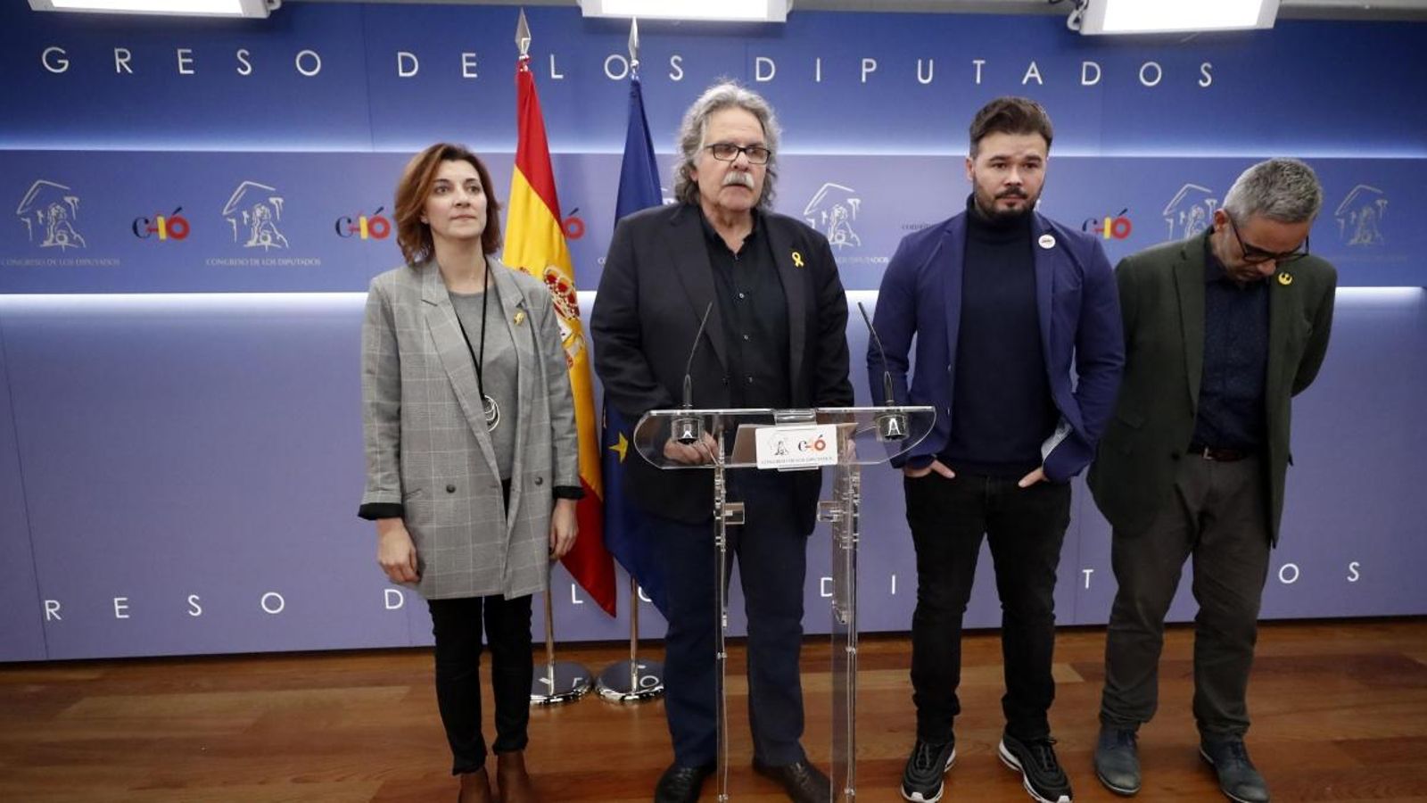 El portaveu d'ER al Congrés, Joan Tardá, acompanyat pels diputats Carolina Telechea, Gabriel Rufián i Joan Margall