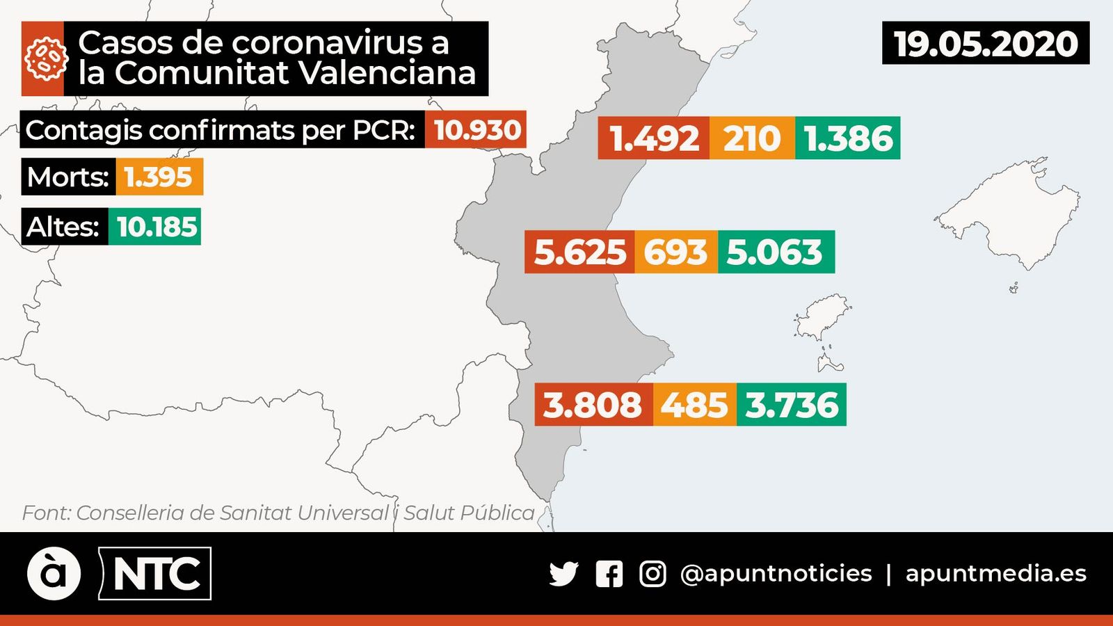 Mapa de l'evolució de la pandèmia a la Comunitat Valenciana