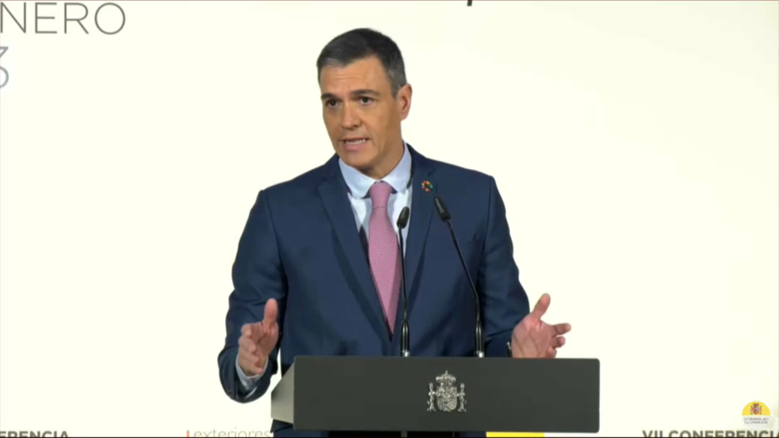 El president del govern espanyol, Pedro Sánchez, durant la la VII Conferència d'Ambaixadors