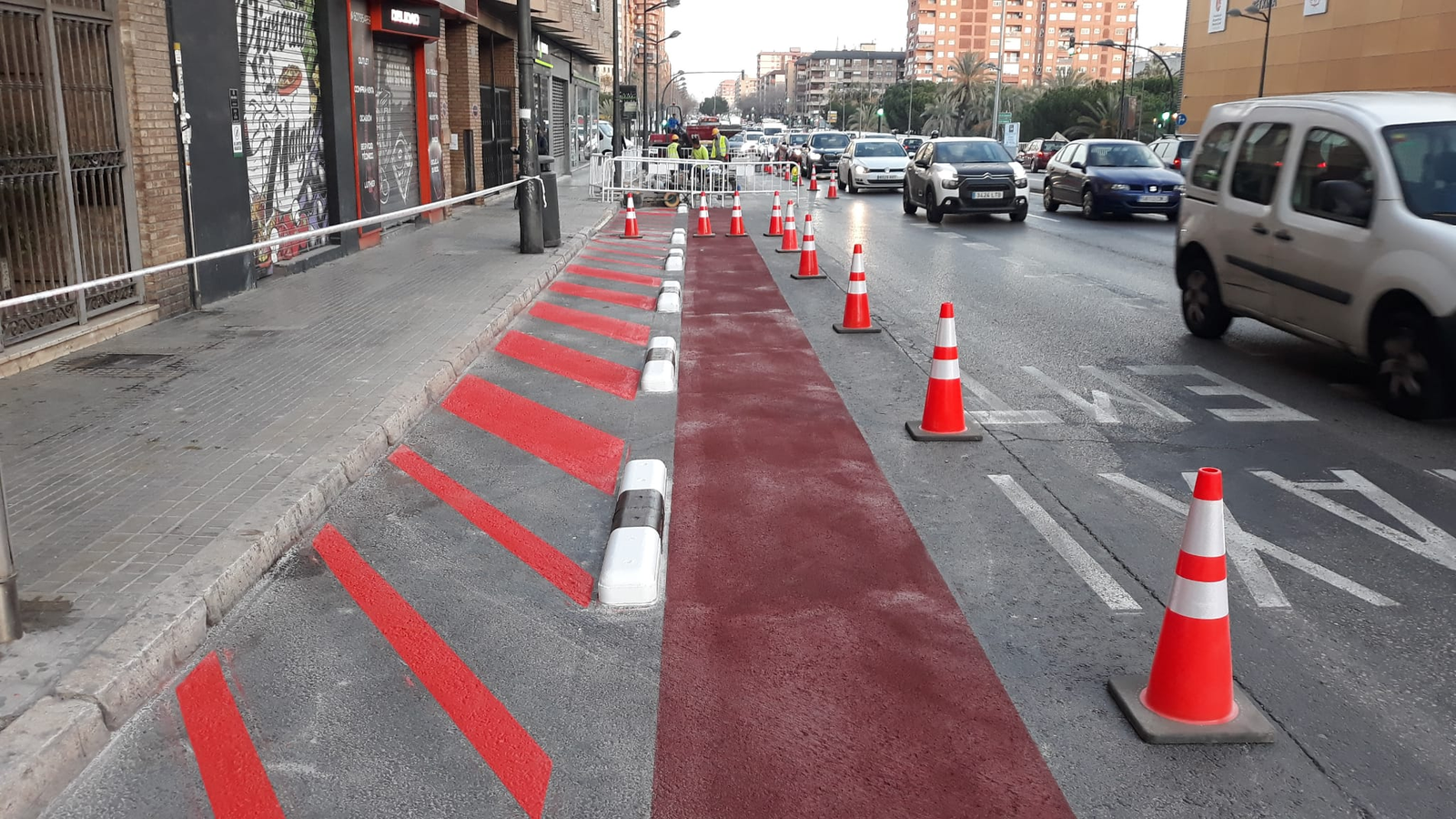 Una imatge de les obres al carril bici a Pérez Galdós i Giorgieta
