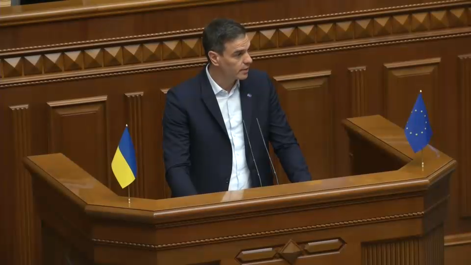 El president del govern espanyol, Pedro Sánchez, intervé en el parlament ucraïnés