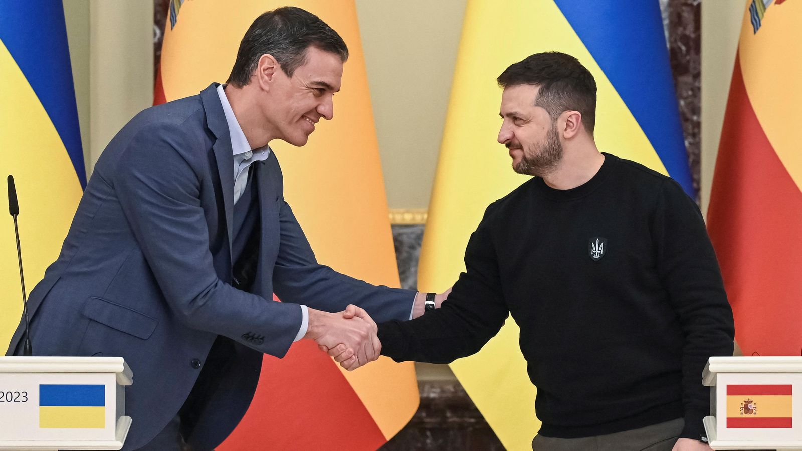 El president d'Ucraïna, Volodímir Zelenski, i l'espanyol, Pedro Sánchez