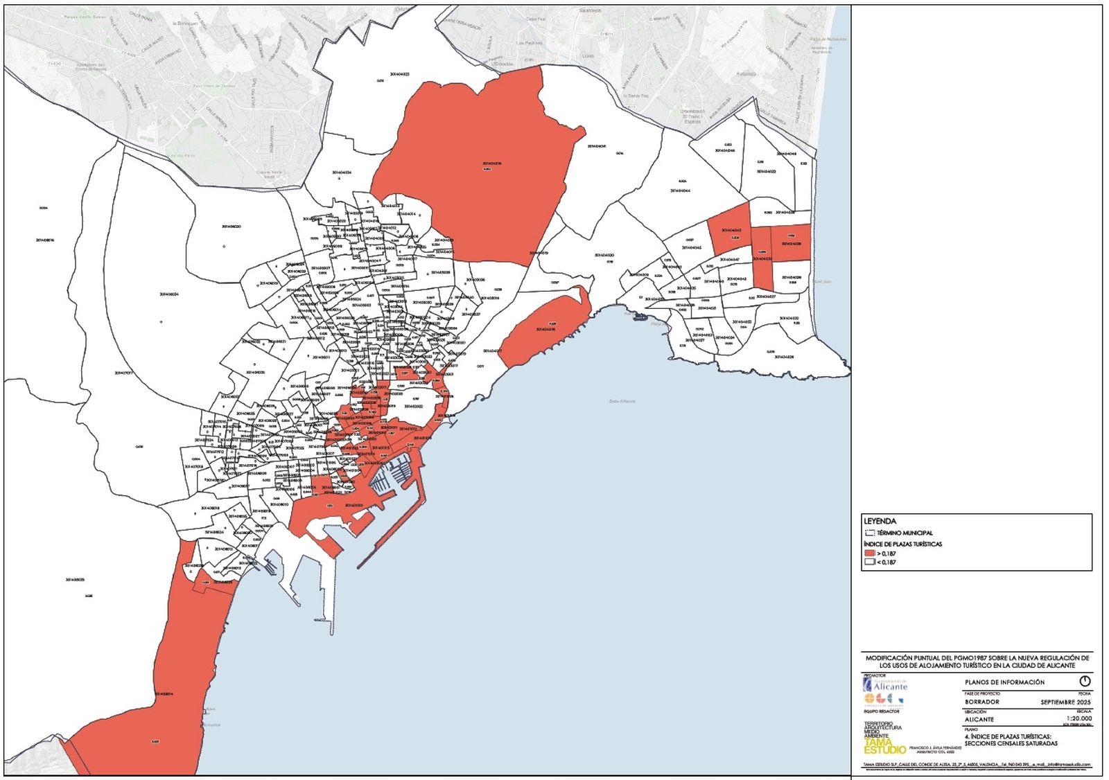Plànol de les zones urbanístiques saturades d'Alacant