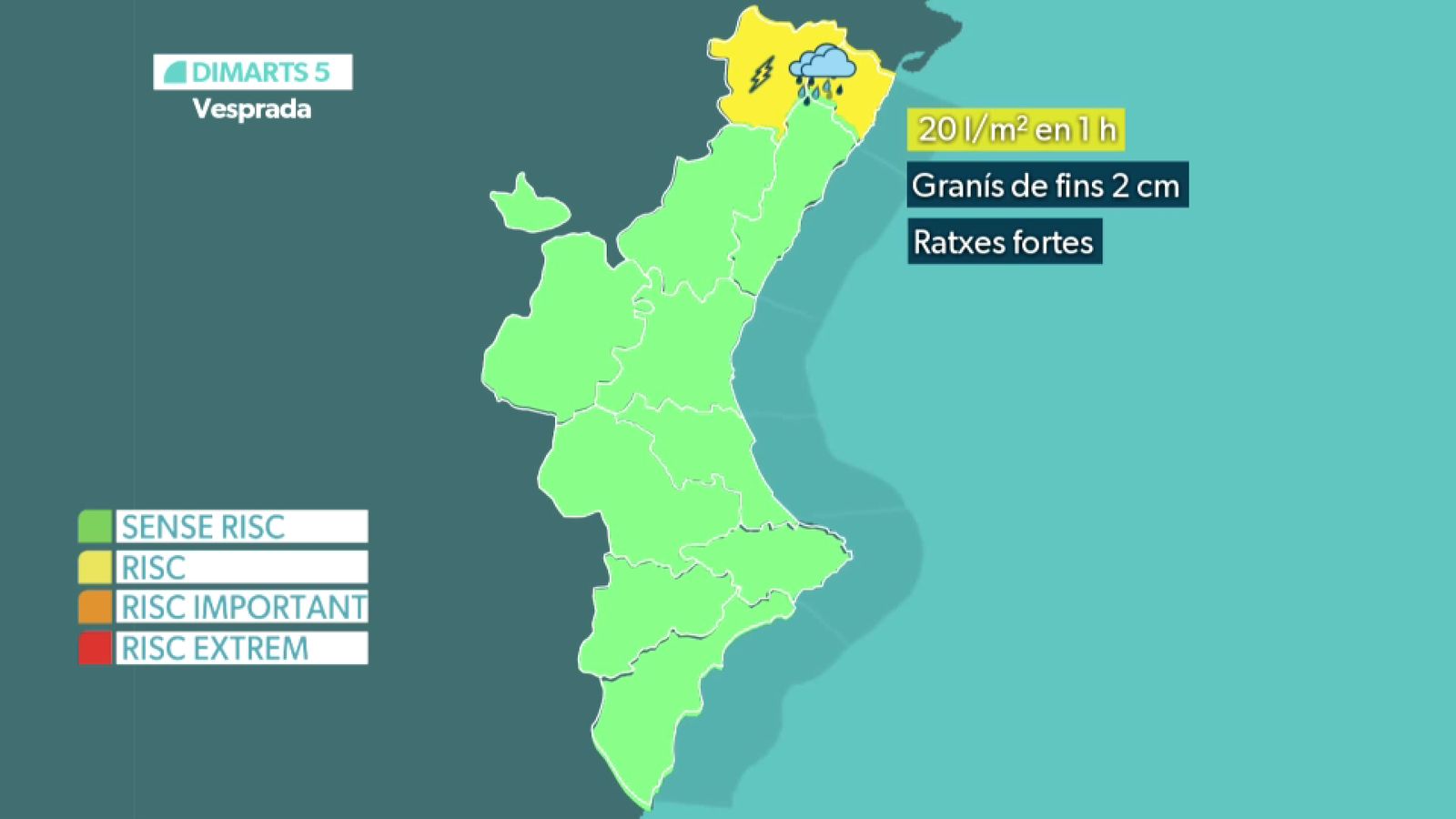 Els avisos actius este dimarts 5 de maig