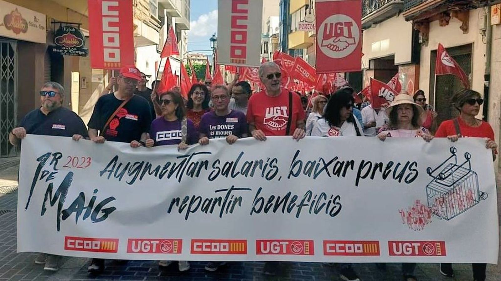 Manifestació del Primer de Maig als carrers de Castelló de la Plana