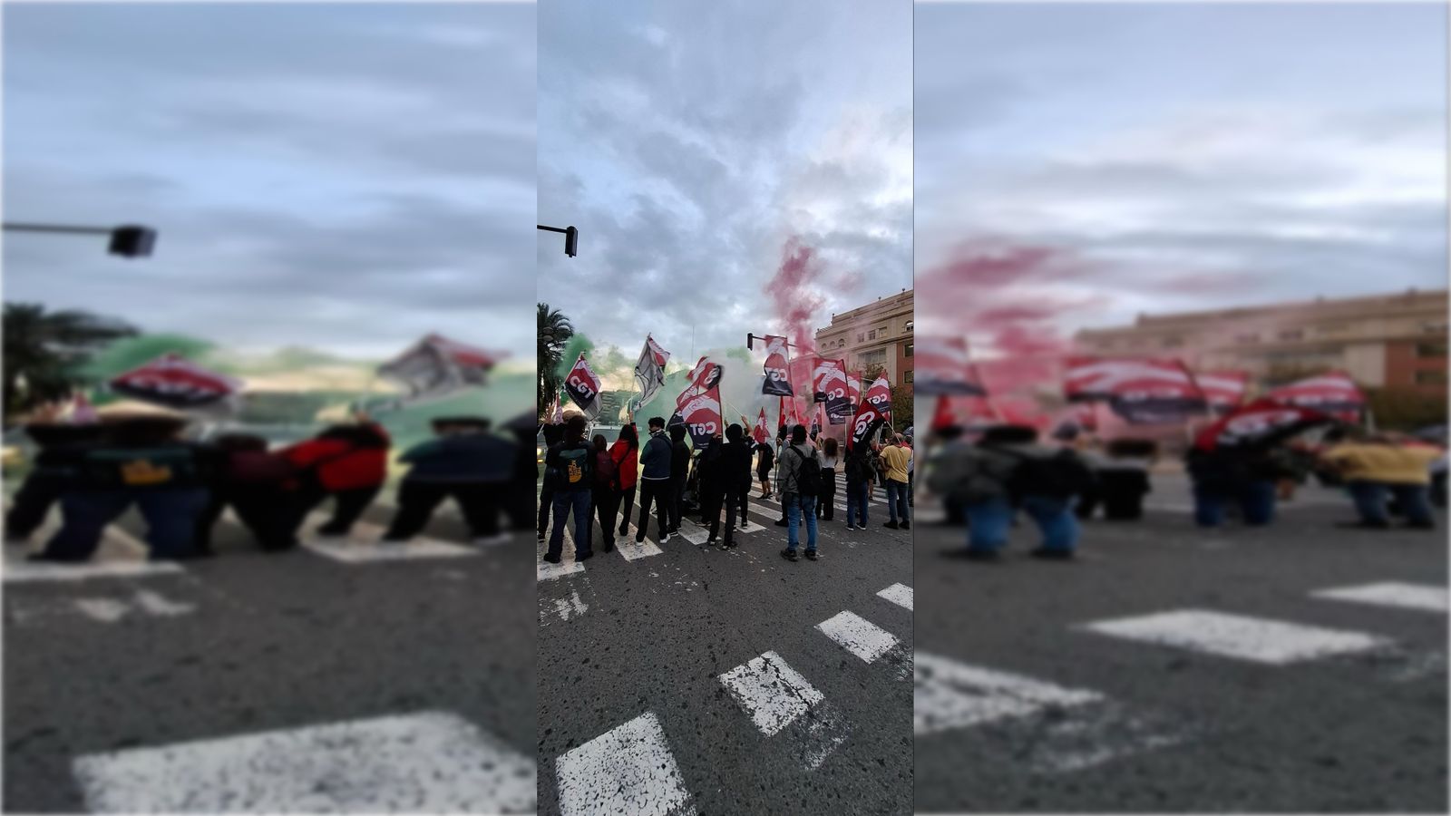 Piquets que s'han concentrat en l'avinguda de Catalunya de València este dimecres al matí