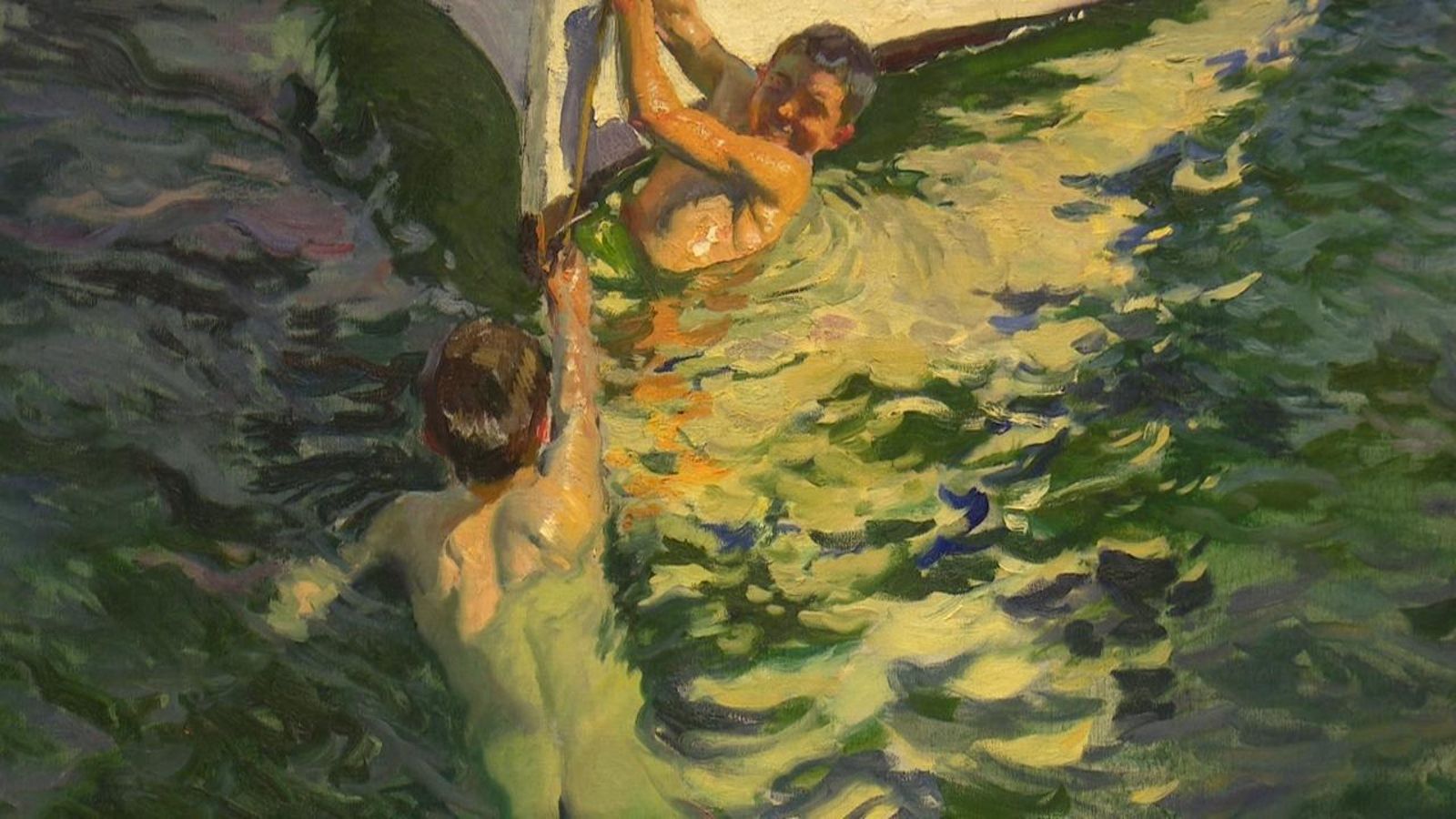 Detall del quadre 'El bot blanc' de Sorolla