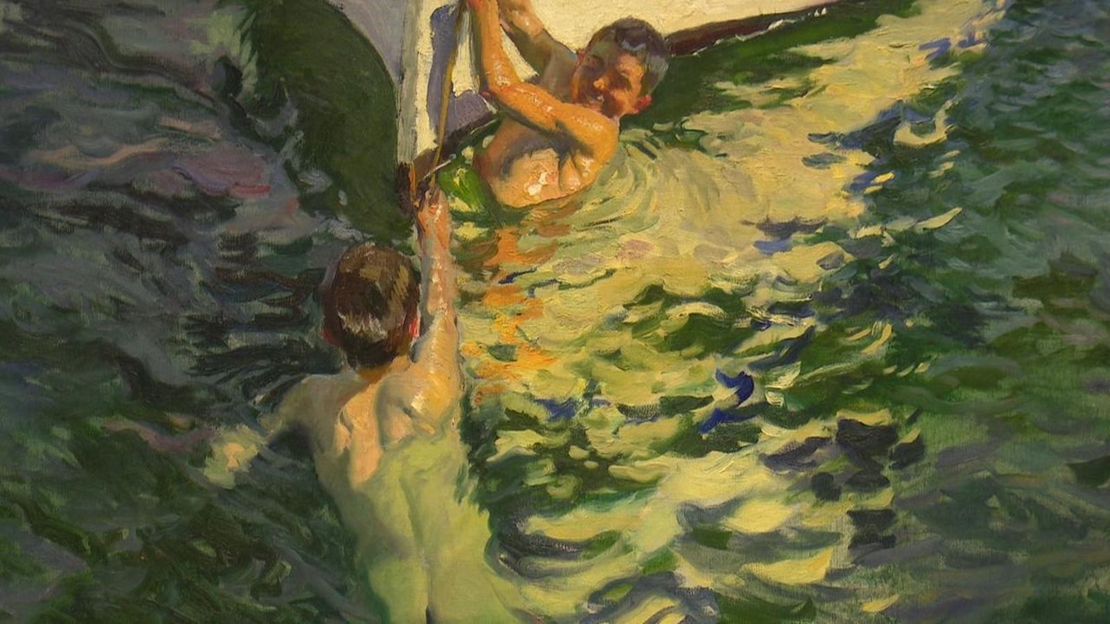 Detall del quadre 'El bot blanc' de Sorolla