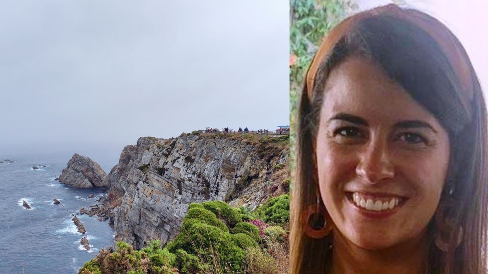 D'esquerra a dreta, el penyasegats on s'ha localitzat el cos, al costat de la imatge de la Sandra Bermejo, la dona desapareguda