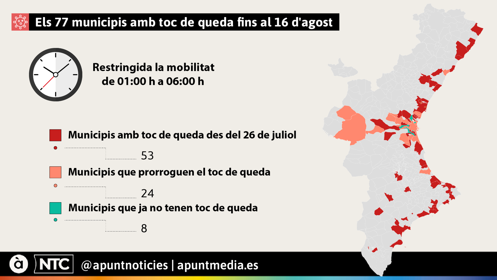 Els 77 municipis amb toc de queda fins al 16 d'agost