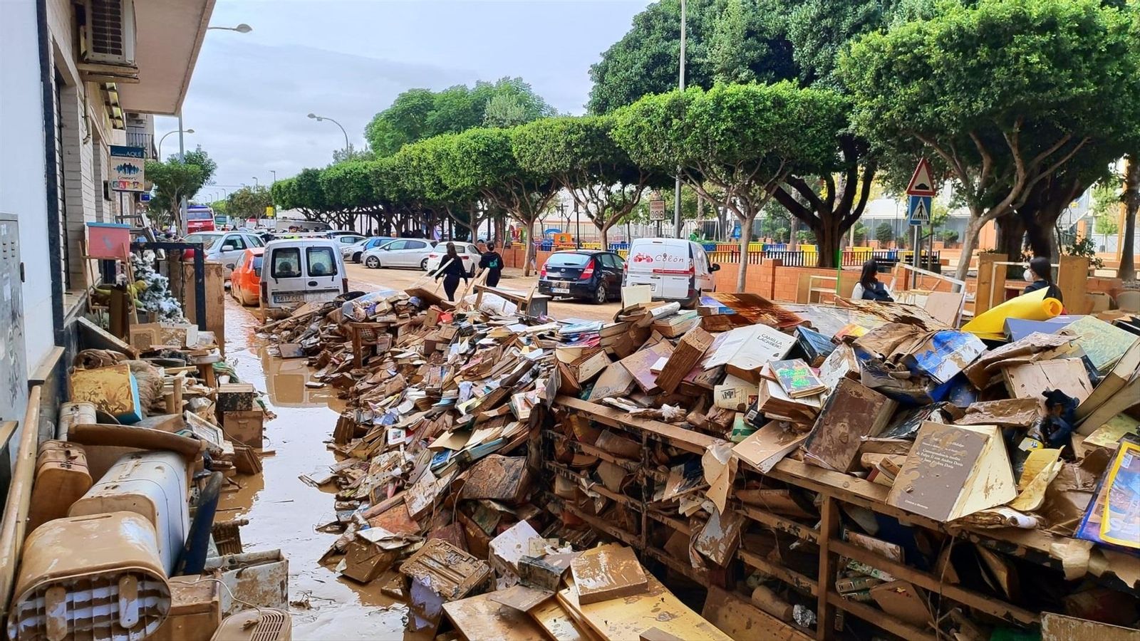 Llibres d'una biblioteca de l'Horta Sud destrossats per la DANA
