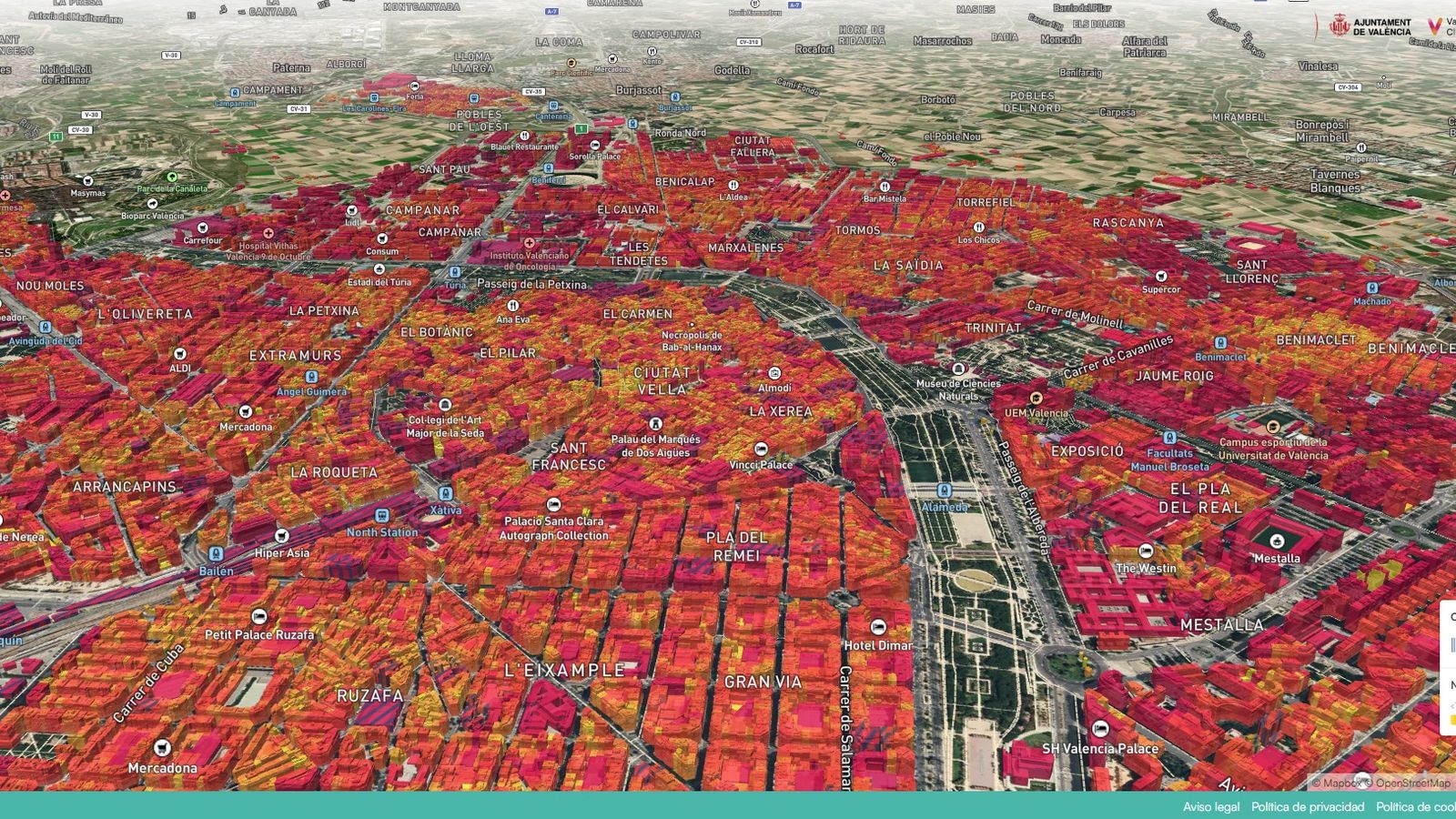 El mapa mostra el potencial de generació fotovoltaica de València