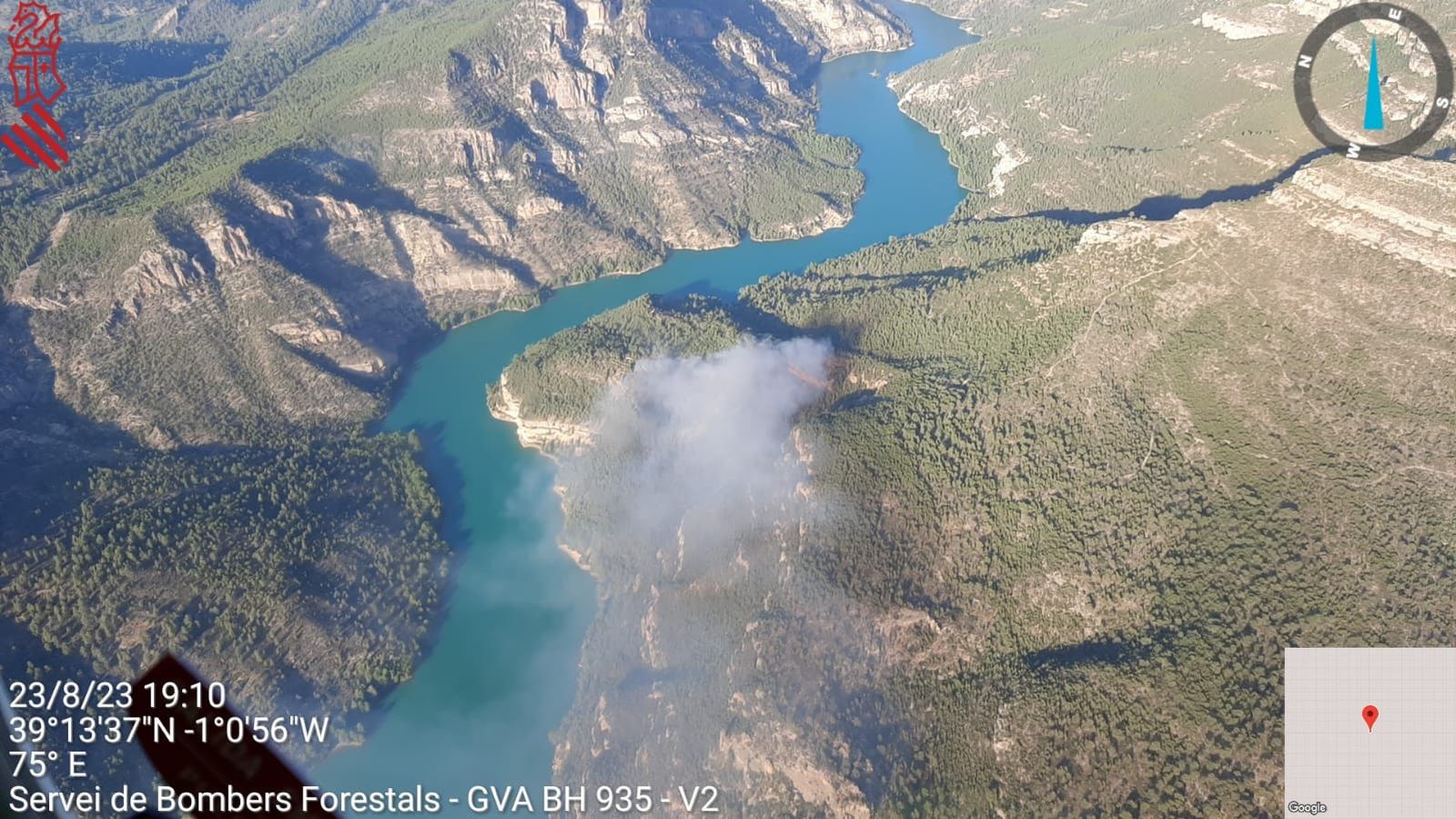 Imatge aèria de l'incendi forestal de Cofrents