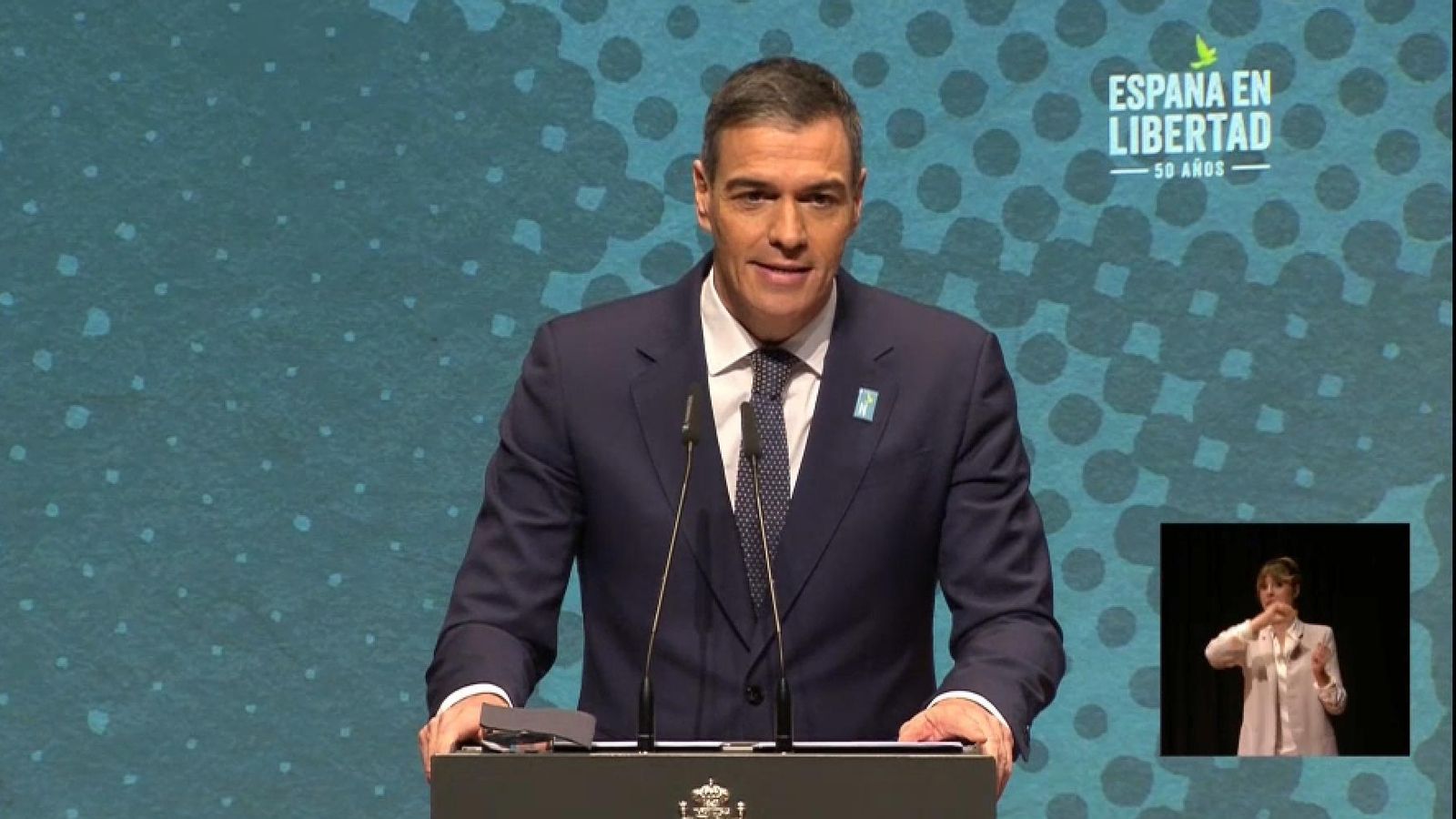 El president del govern espanyol, Pedro Sánchez, en la intervenció El president del govern espanyol Pedro Sánchez durant la intervenció