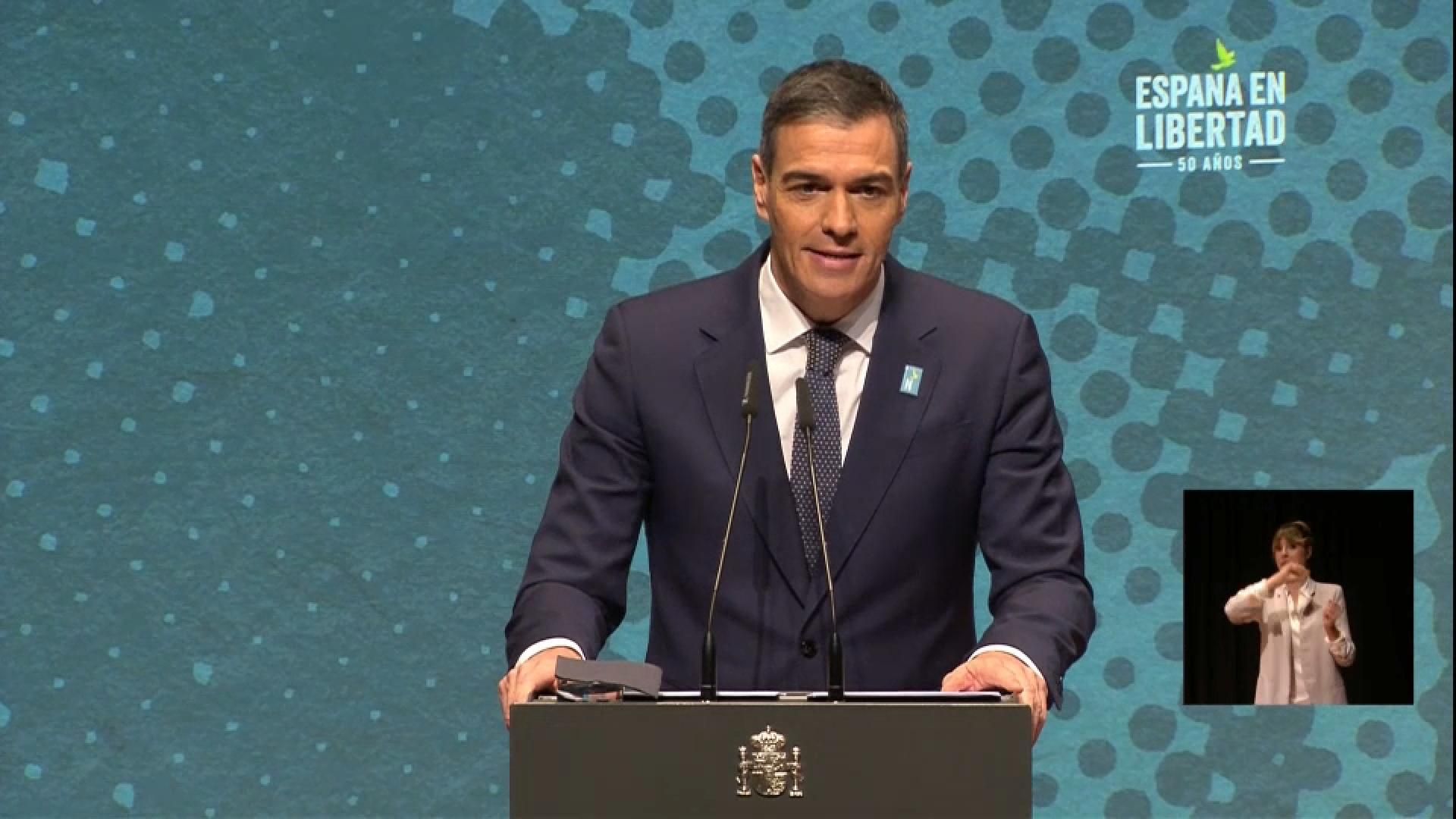 El president del govern espanyol Pedro Sánchez durant la intervenció