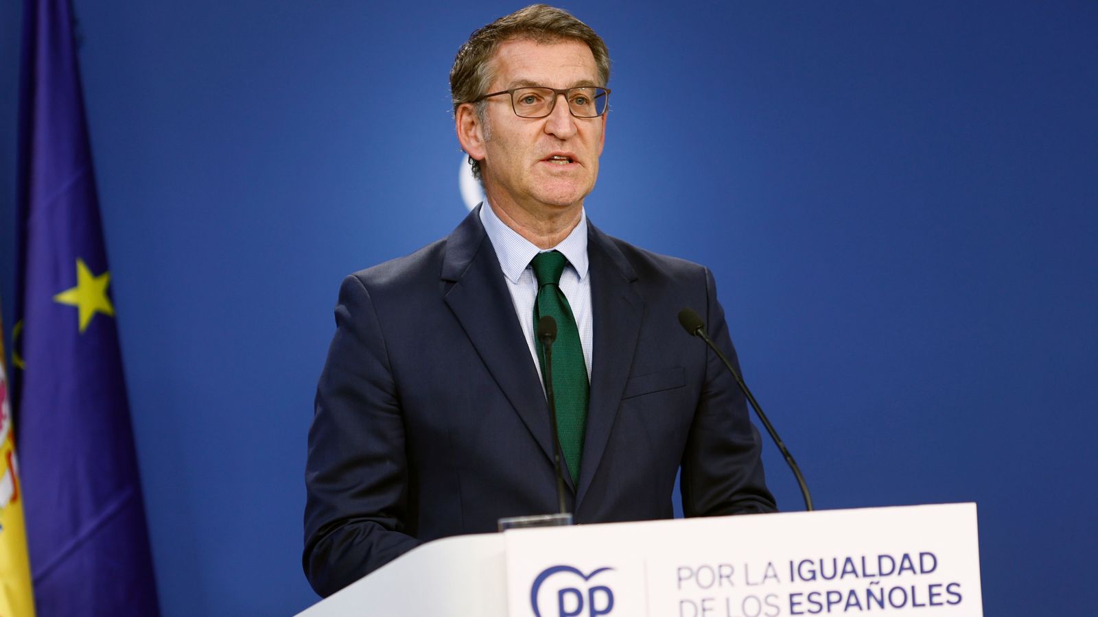 El líder del Partit Popular, Alberto Núñez Feijóo en roda de premsa