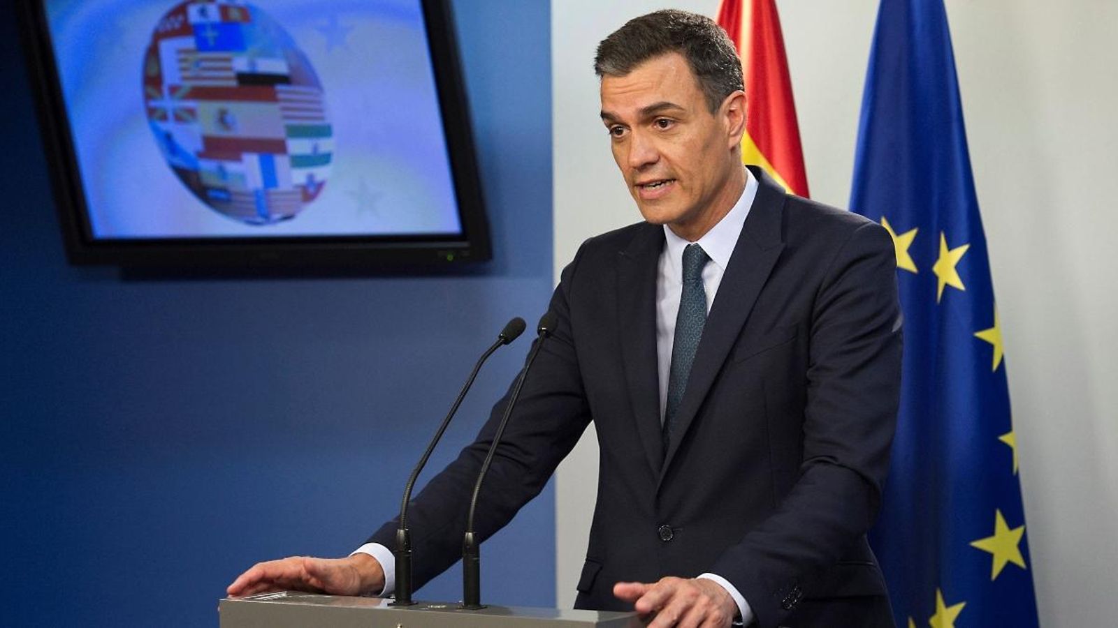 Pedro Sánchez, durant la roda de premsa que ha oferit després de la cimera de la UE