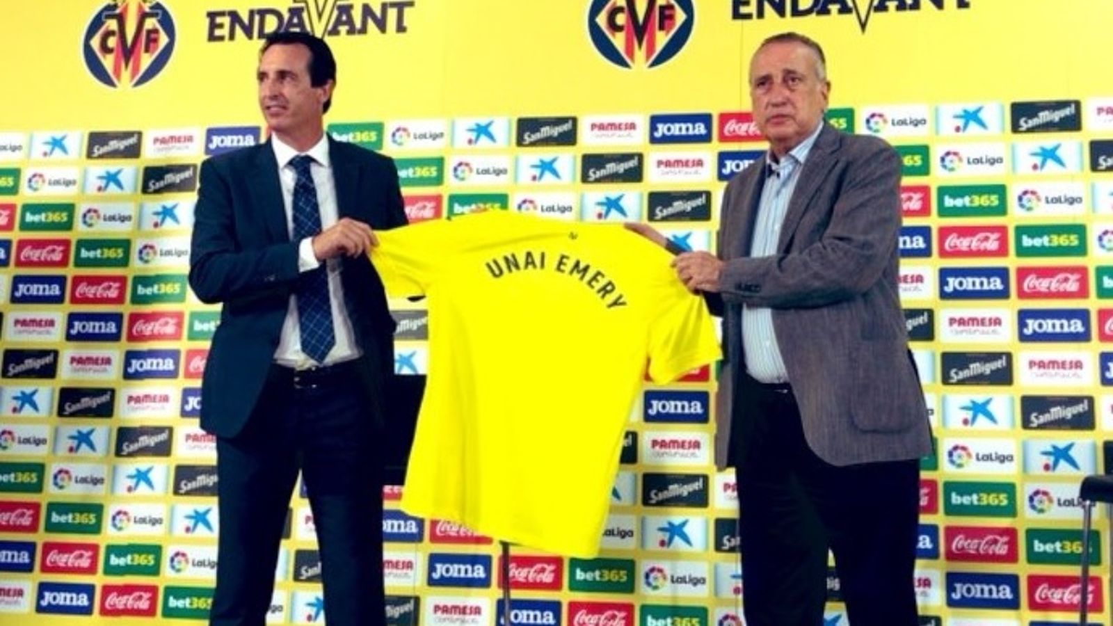 Unai Emery i Fernando Roig durant la presentació de l'entrenador