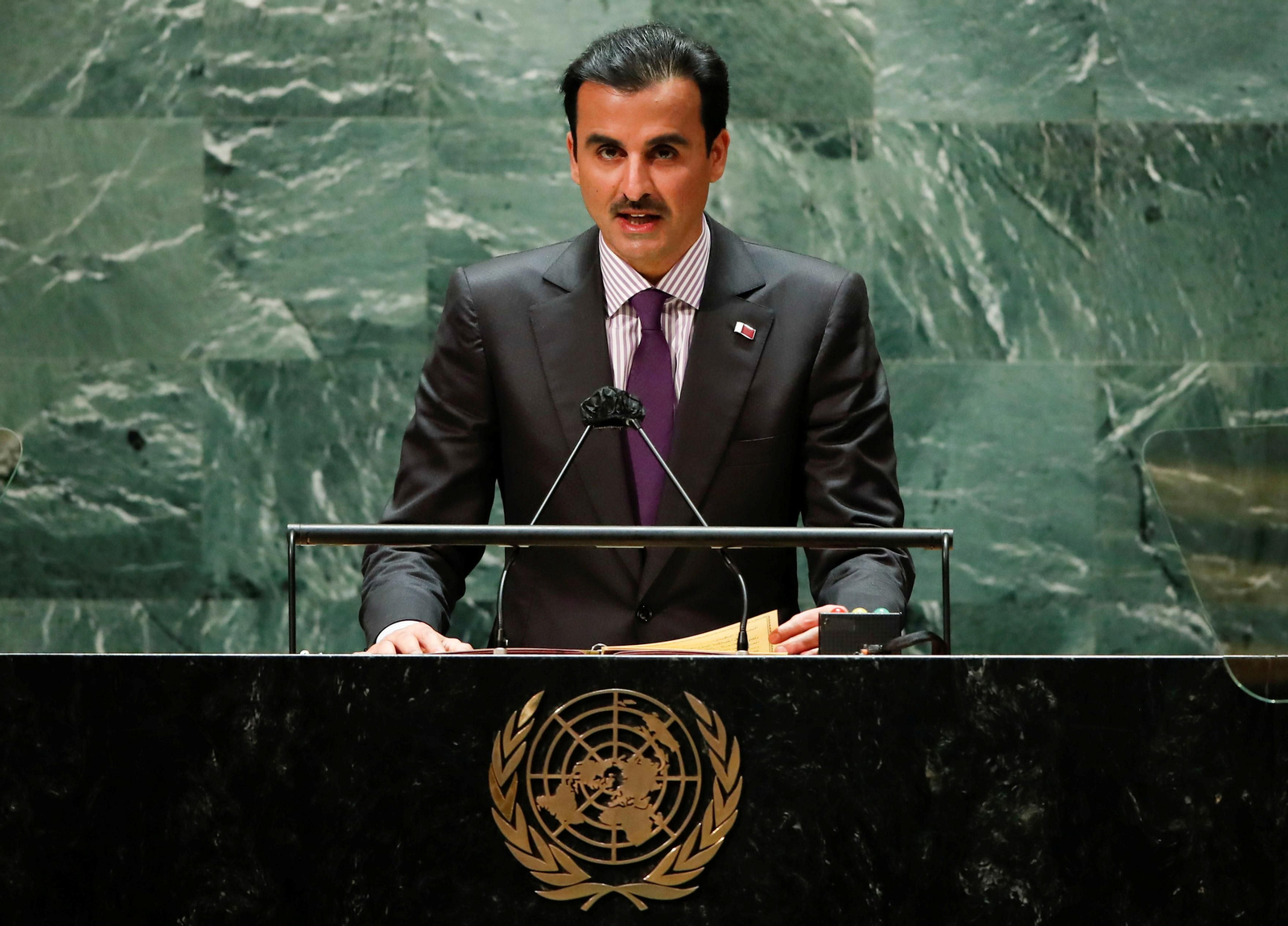 Imatge d'arxiu de l'emir de Qatar Sheikh Tamim bin Hamad al-Thani davant la sessió 76 de la ONU