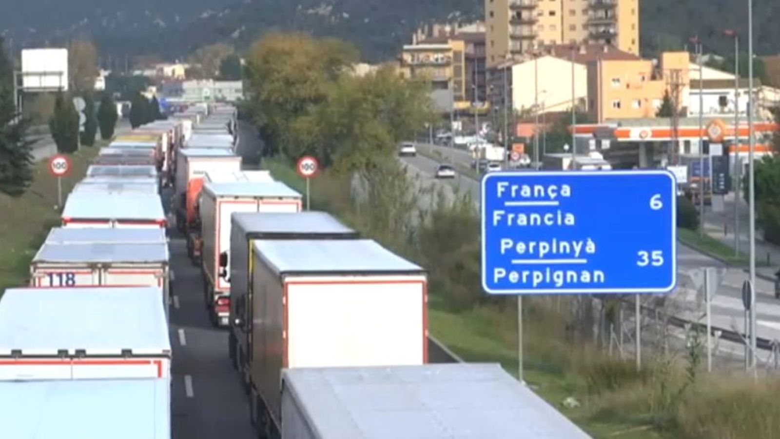 Moment de les retencions al pas fronterer de la Jonquera