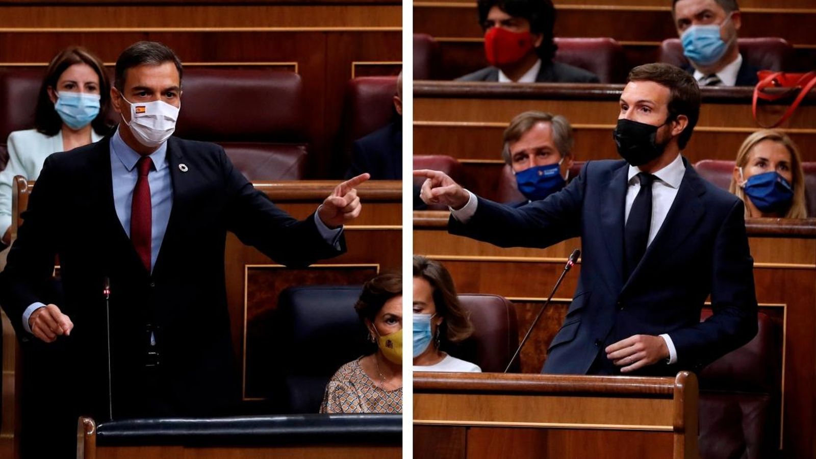 Intervencions del president del govern, Pedro Sánchez, i del líder del PP, Pablo Casado, durant la sessió de control al Congrés