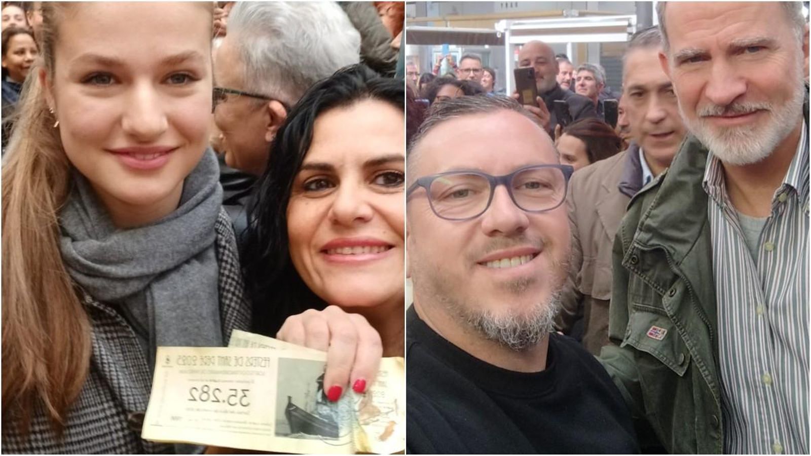 Imatges dels 'selfies' que alguns veïns de Catarroja s'han fet amb el rei i la princesa