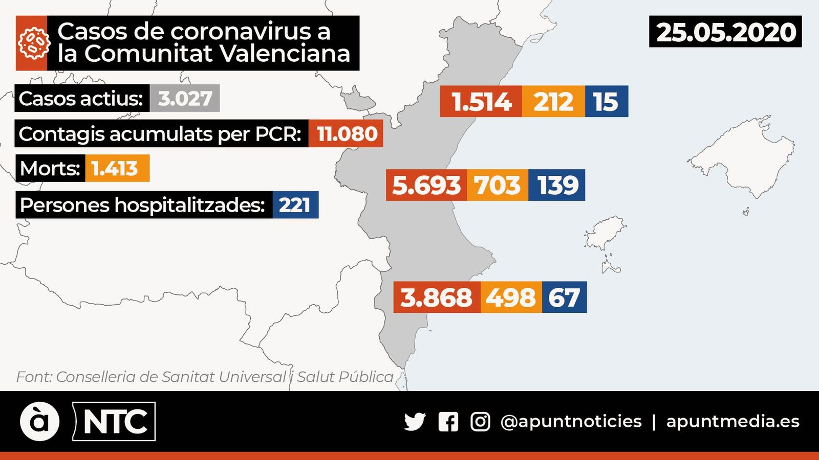 Mapa de l'evolució de la pandèmia a la Comunitat Valenciana