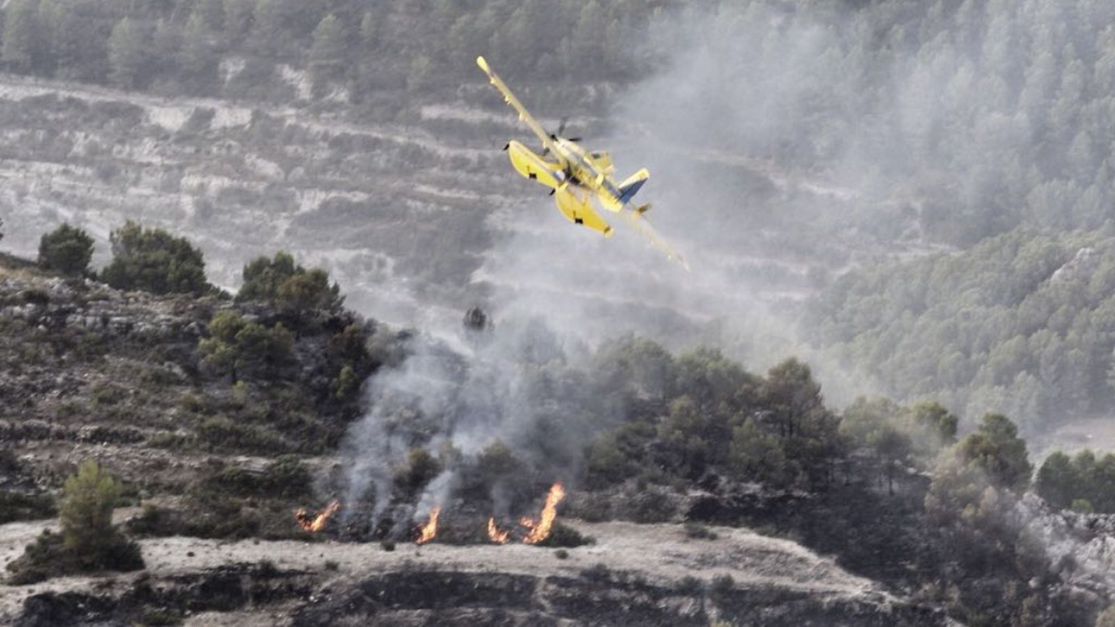 Els mitjans aeris que extingien les flames a Beniardà