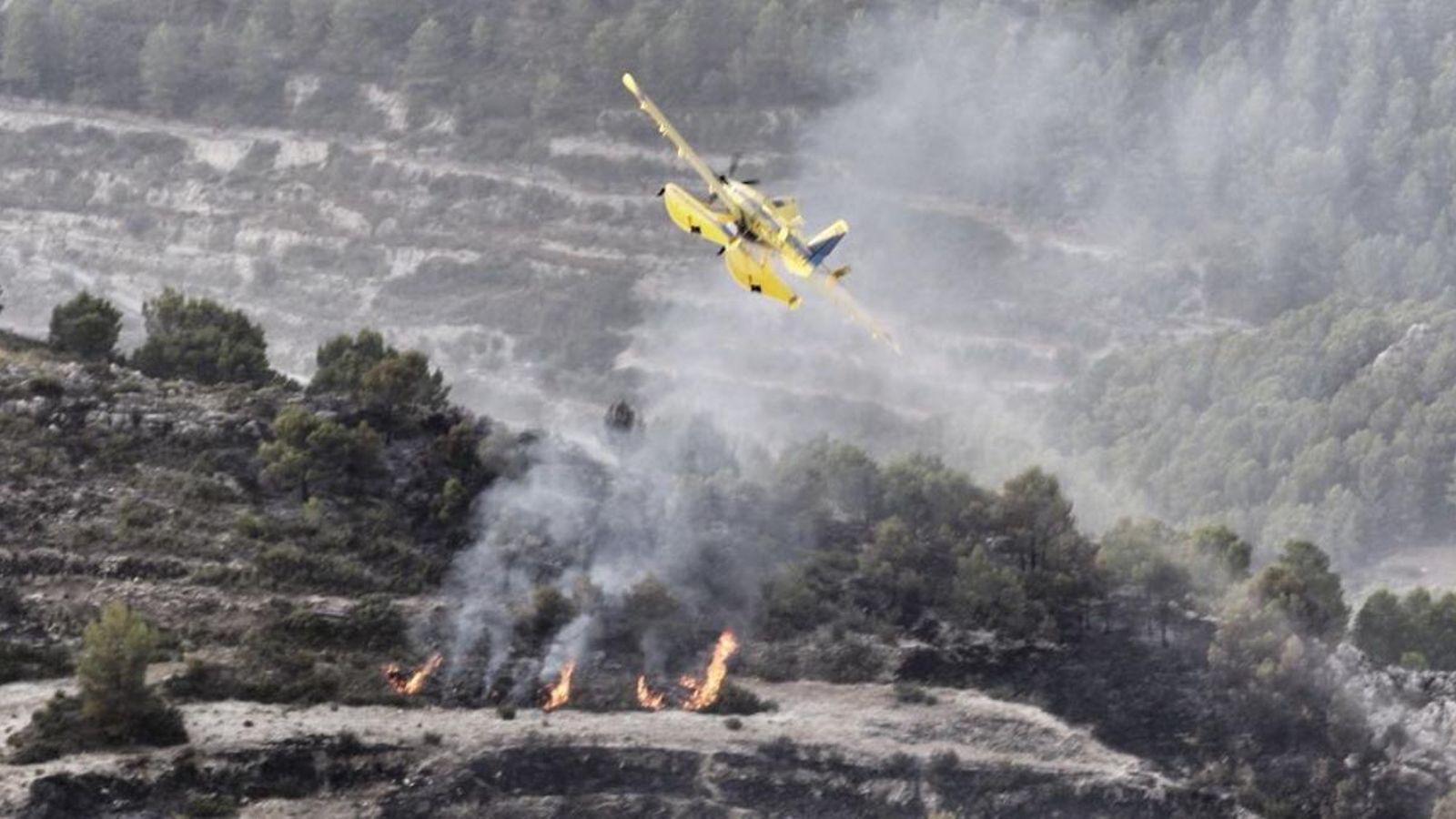 Els mitjans aeris que extingien les flames a Beniardà