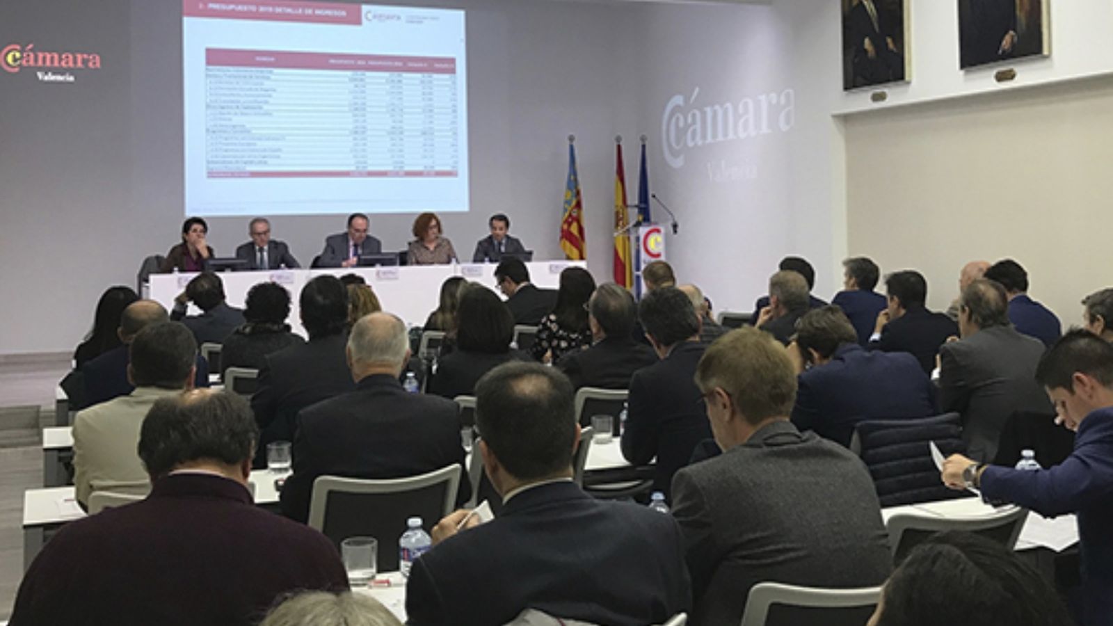 El Ple de la Cambra de Comerç de València, durant l'aprovació dels pressupostos per a 2019